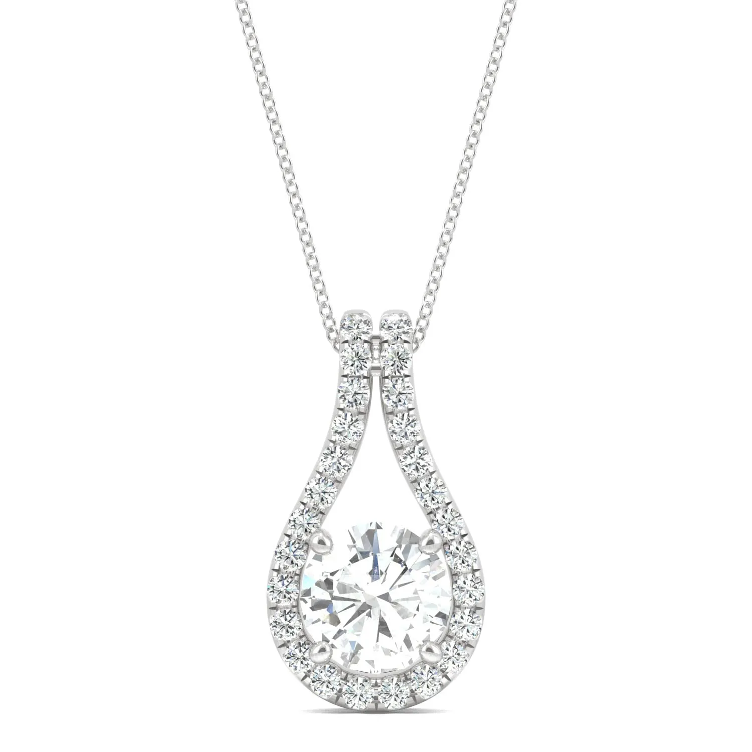 1.61 CTW DEW Round Moissanite Accented Drop Pendant in 14K White Gold