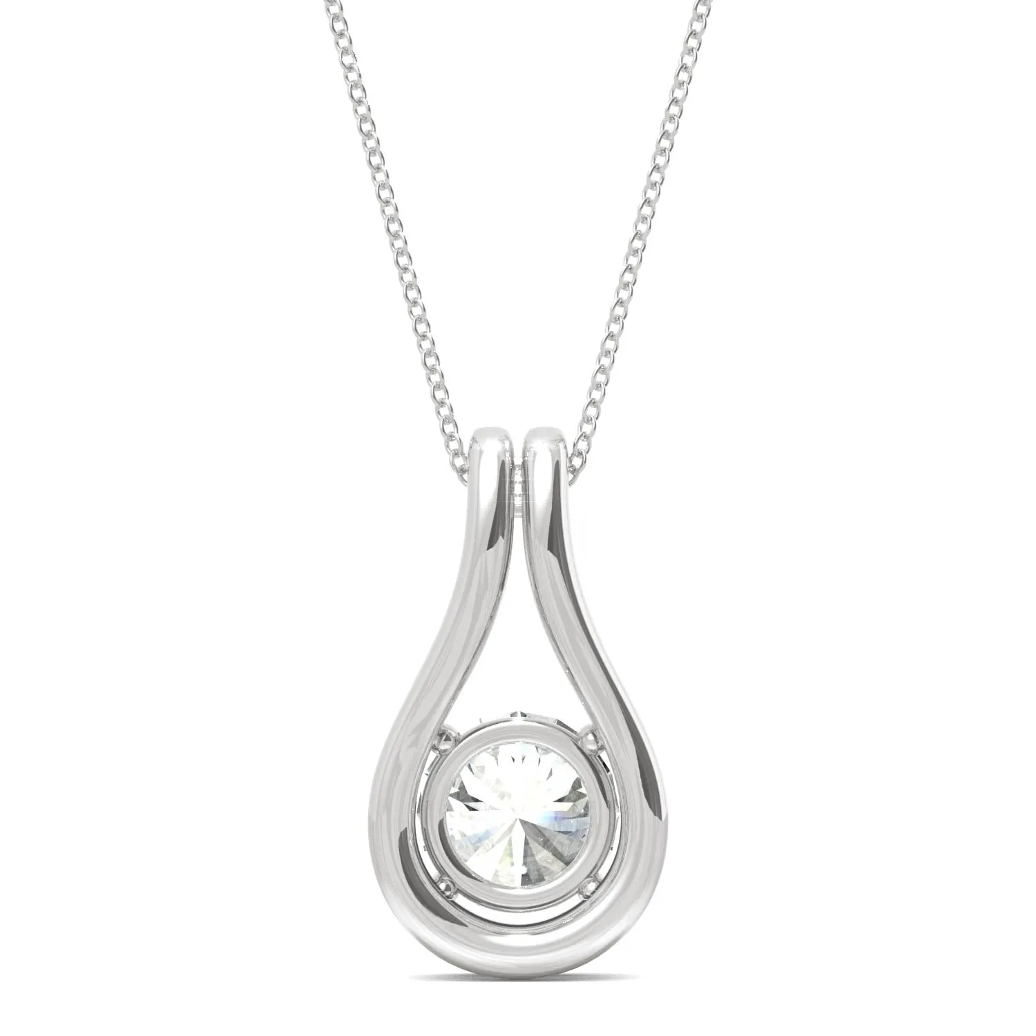 1.61 CTW DEW Round Moissanite Accented Drop Pendant in 14K White Gold
