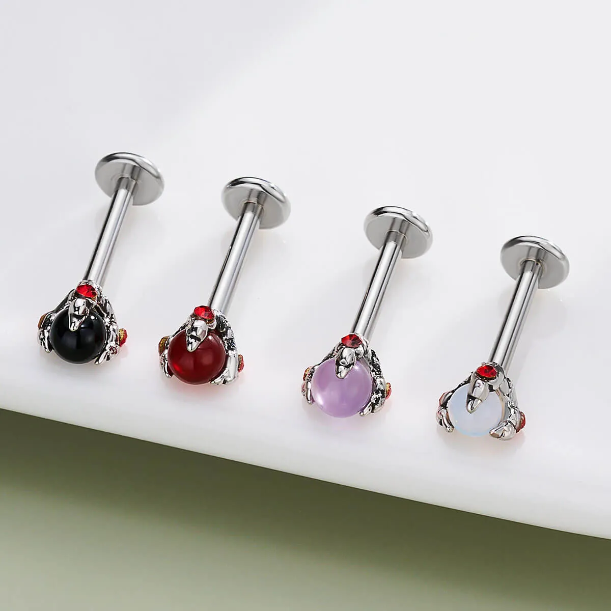 16G Amethyst/Opalite/Obsidien/Red Agate Stone Internally Threaded Labret Cartilage Stud