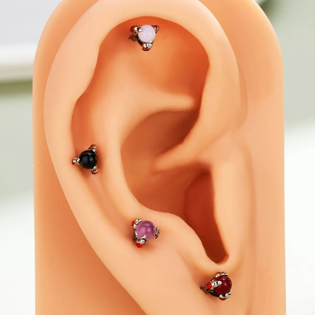 16G Amethyst/Opalite/Obsidien/Red Agate Stone Internally Threaded Labret Cartilage Stud