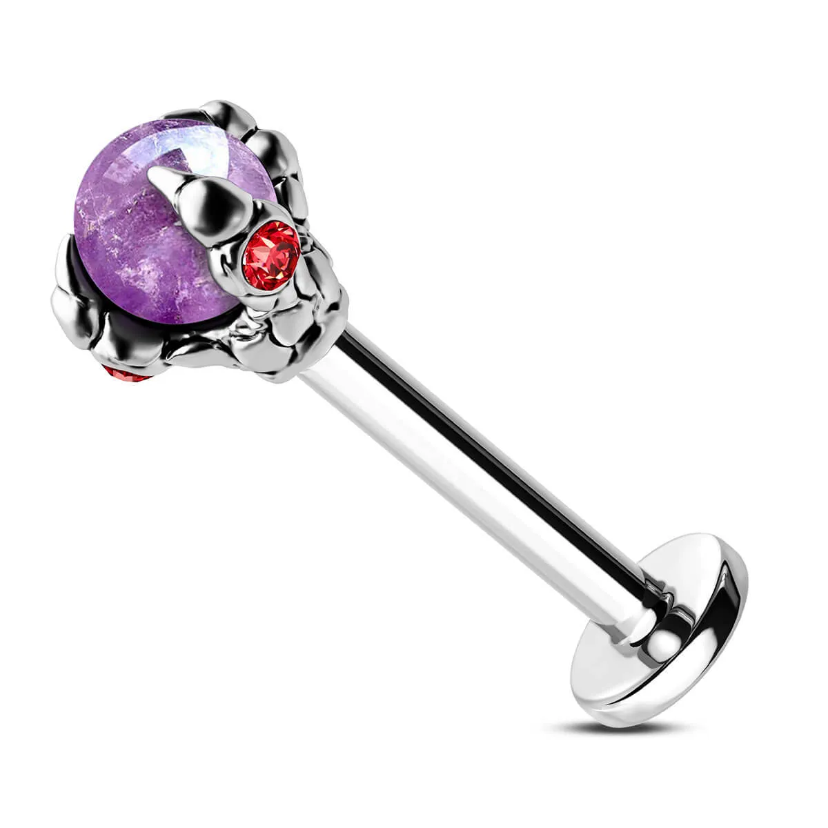 16G Amethyst/Opalite/Obsidien/Red Agate Stone Internally Threaded Labret Cartilage Stud