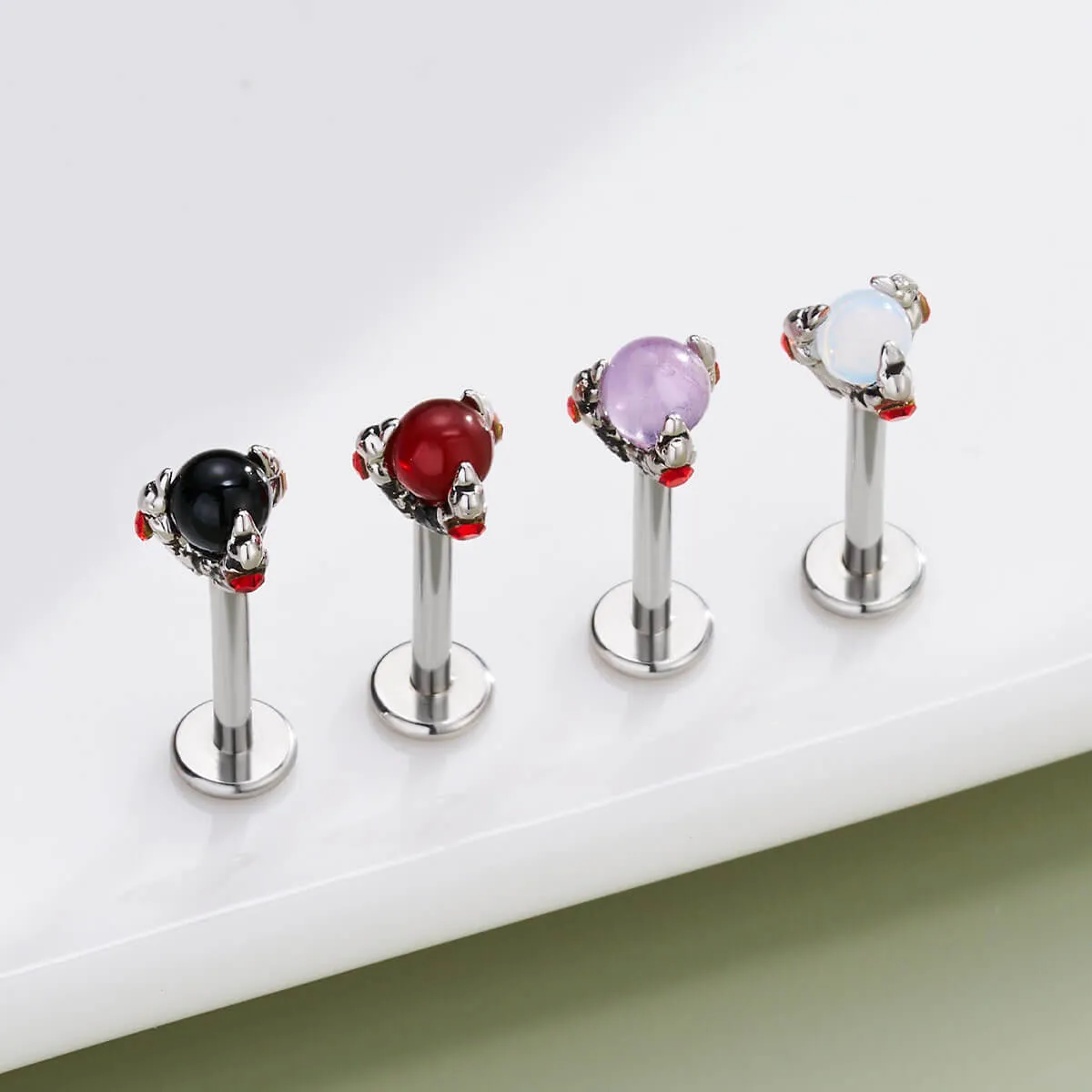 16G Amethyst/Opalite/Obsidien/Red Agate Stone Internally Threaded Labret Cartilage Stud