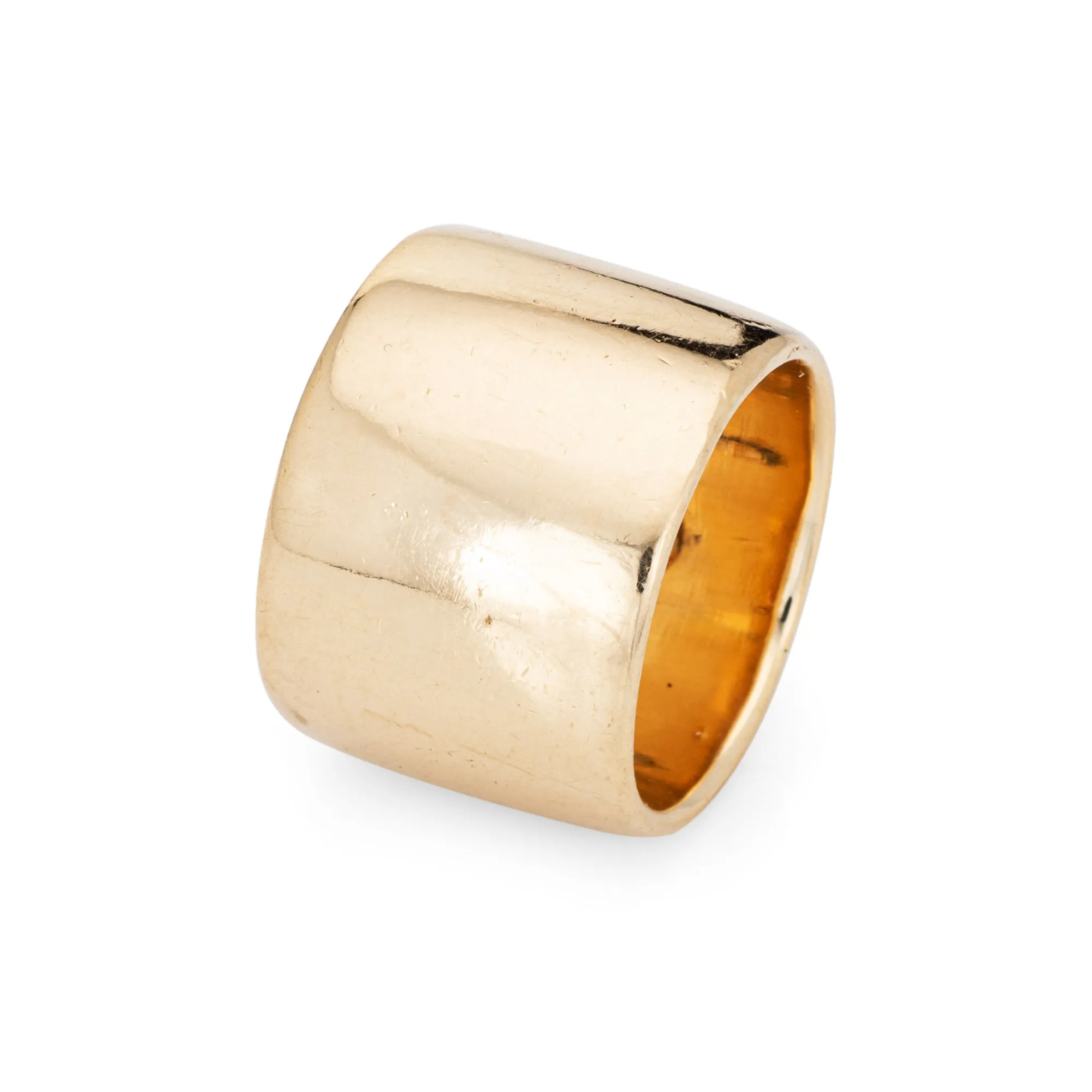 16mm Wide Band Cigar Ring Sz 5.75 14k Yellow Gold Vintage Fine Jewelry Wedding