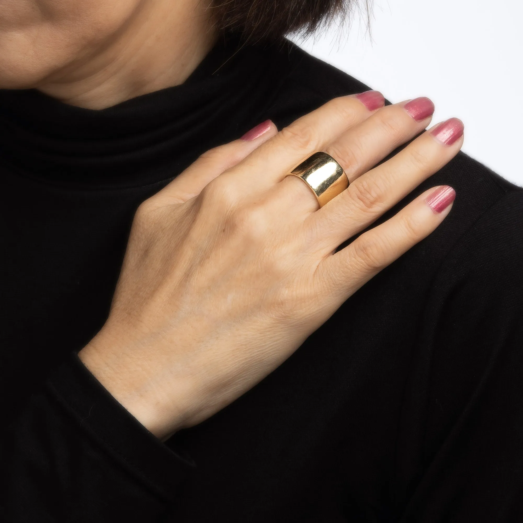 16mm Wide Band Cigar Ring Sz 5.75 14k Yellow Gold Vintage Fine Jewelry Wedding