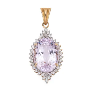 17.50ct Kunzite Diamond Pendant Vintage 14k Yellow Gold Large Fine Jewelry