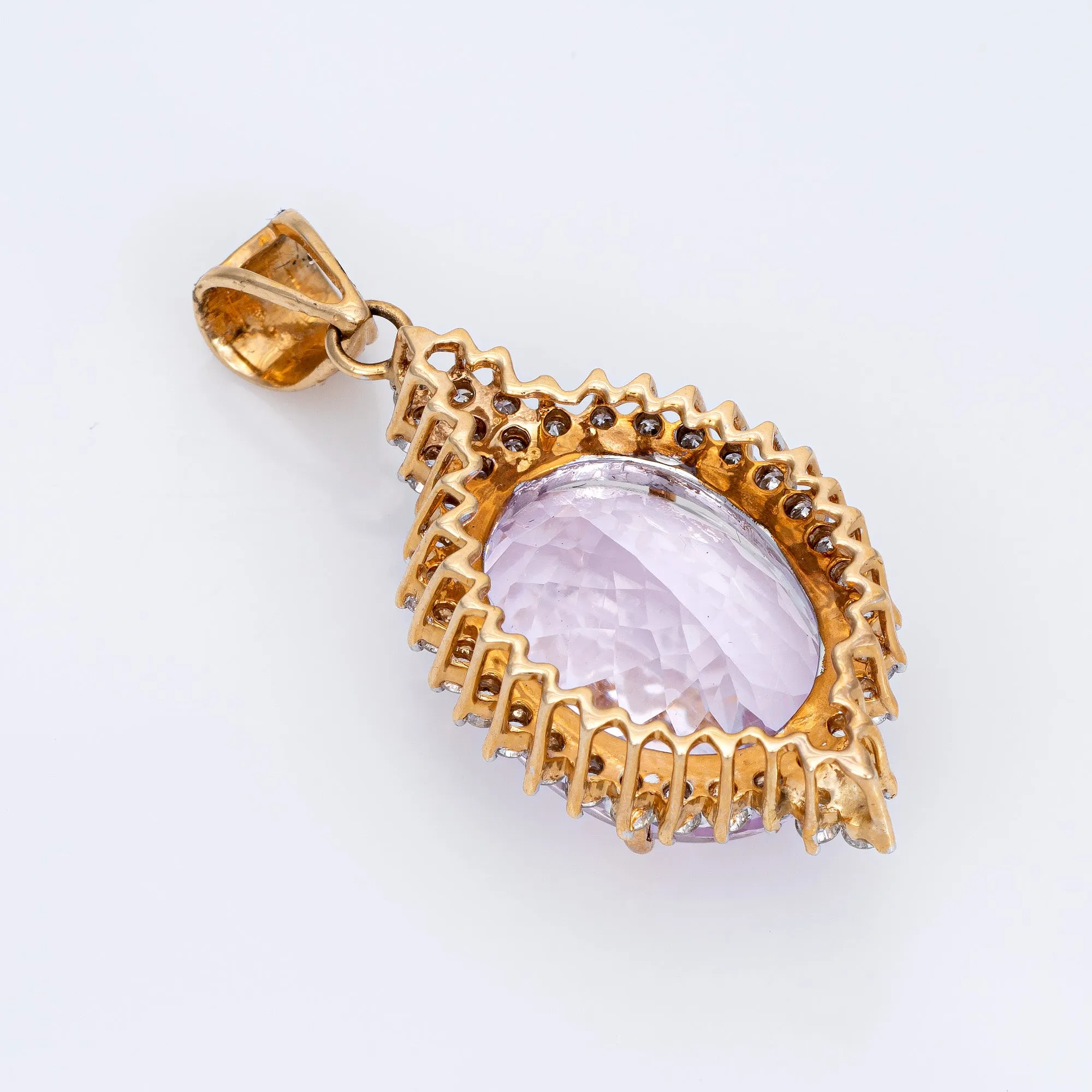17.50ct Kunzite Diamond Pendant Vintage 14k Yellow Gold Large Fine Jewelry