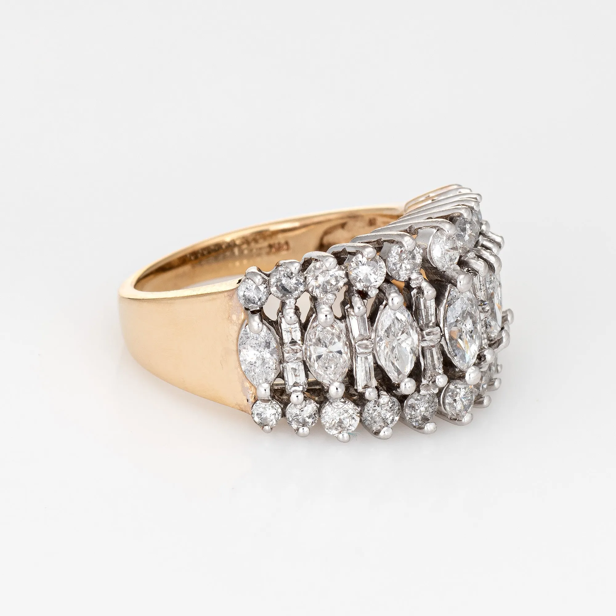 1.80ct Mixed Cut Diamond Ring Vintage 14k Yellow Gold 3 Row Dome Jewelry Sz 7.5