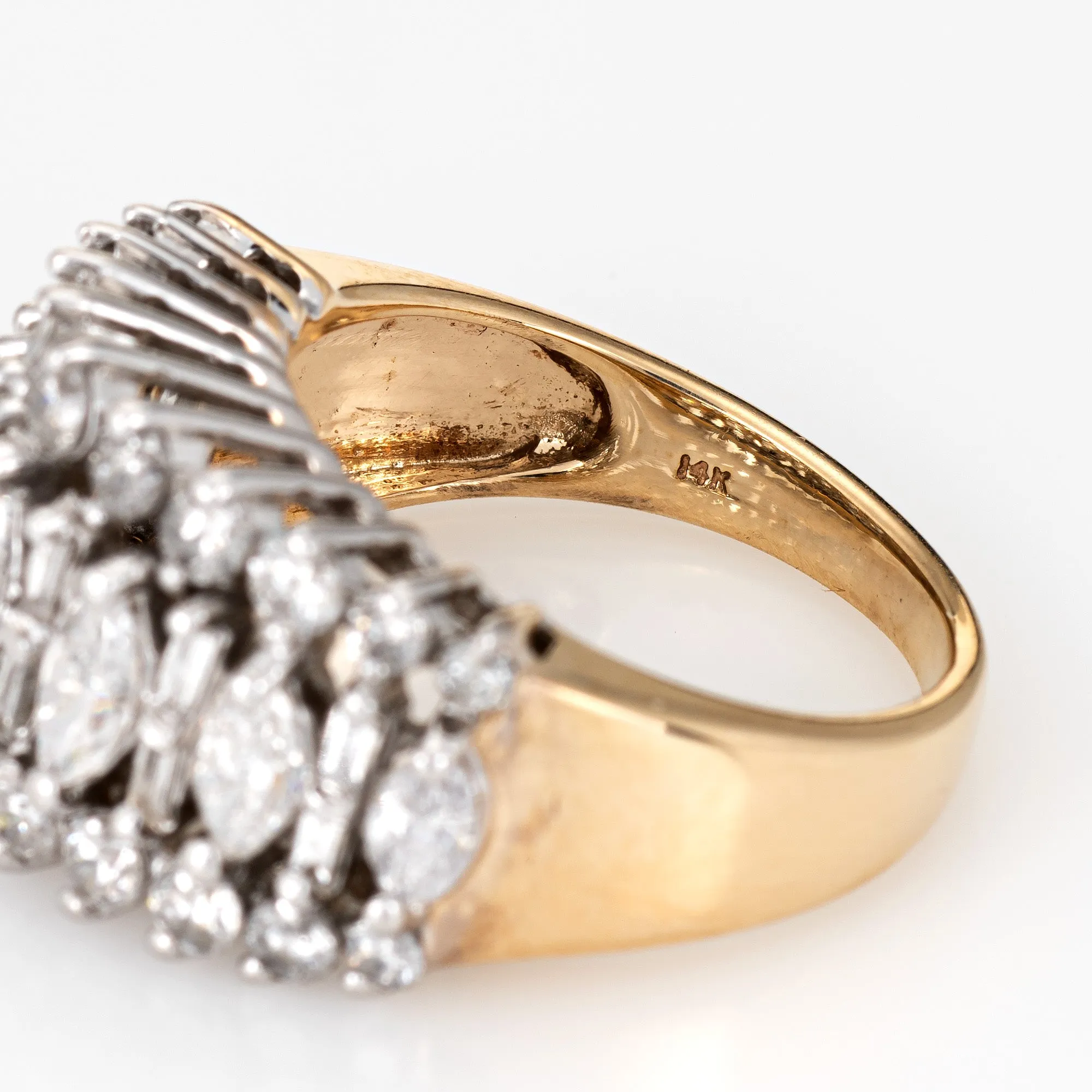 1.80ct Mixed Cut Diamond Ring Vintage 14k Yellow Gold 3 Row Dome Jewelry Sz 7.5