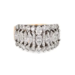 1.80ct Mixed Cut Diamond Ring Vintage 14k Yellow Gold 3 Row Dome Jewelry Sz 7.5