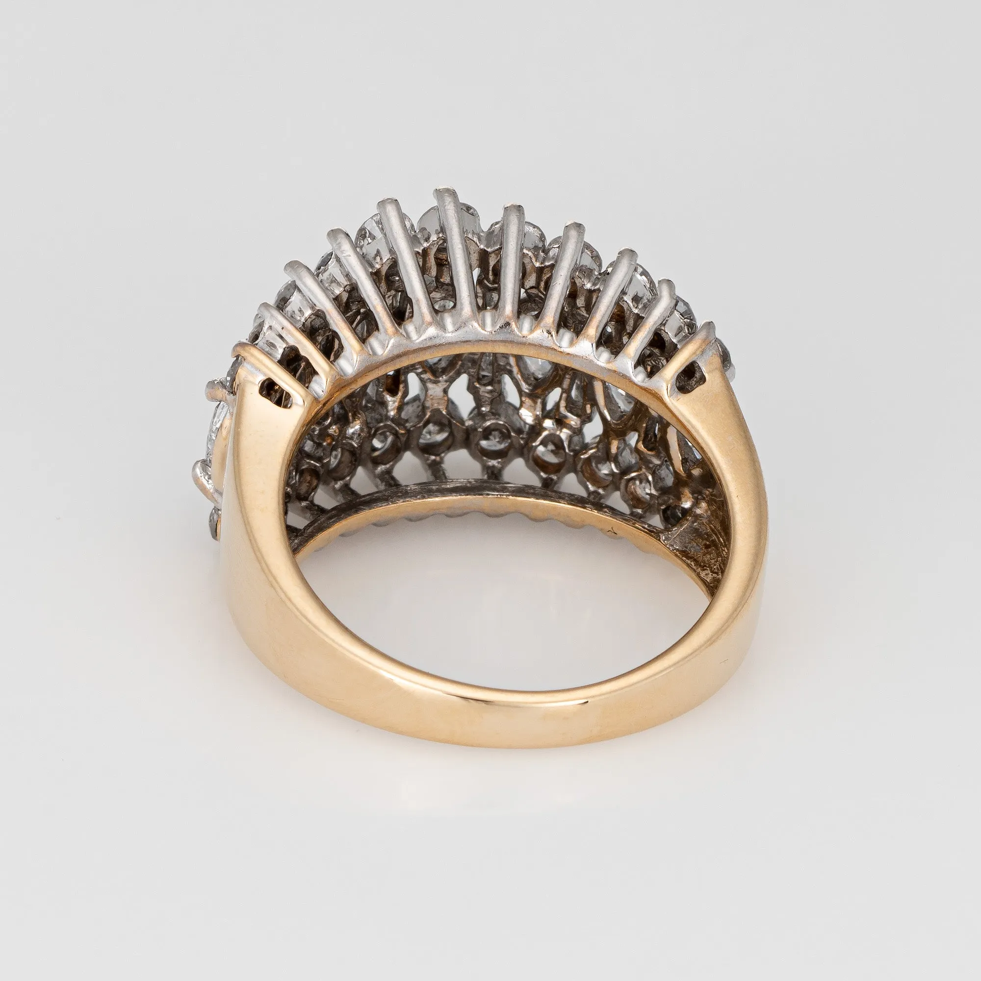 1.80ct Mixed Cut Diamond Ring Vintage 14k Yellow Gold 3 Row Dome Jewelry Sz 7.5