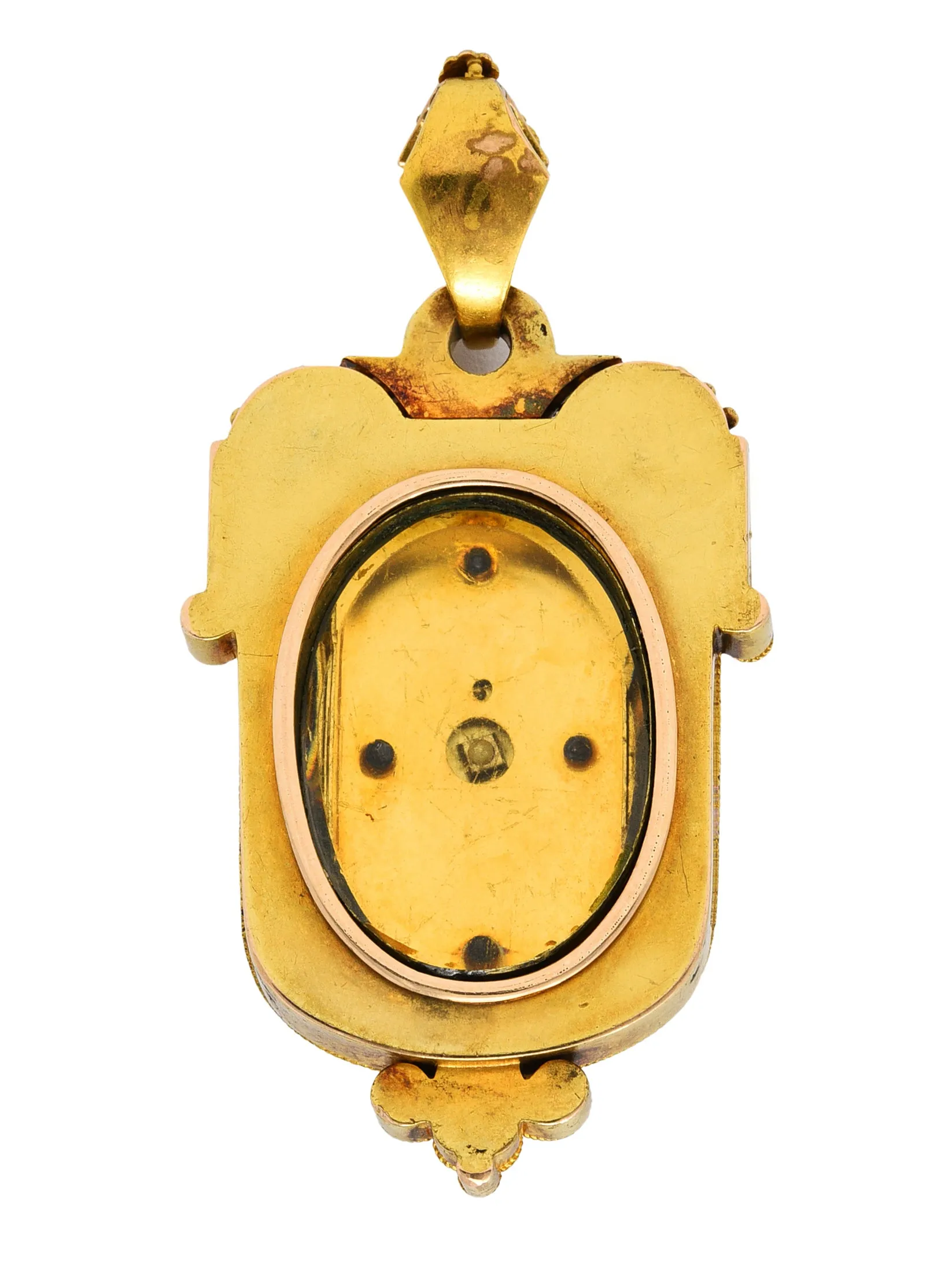 1870's Baroque Enamel Diamond 14 Karat Gold Mourning Locket Pendant