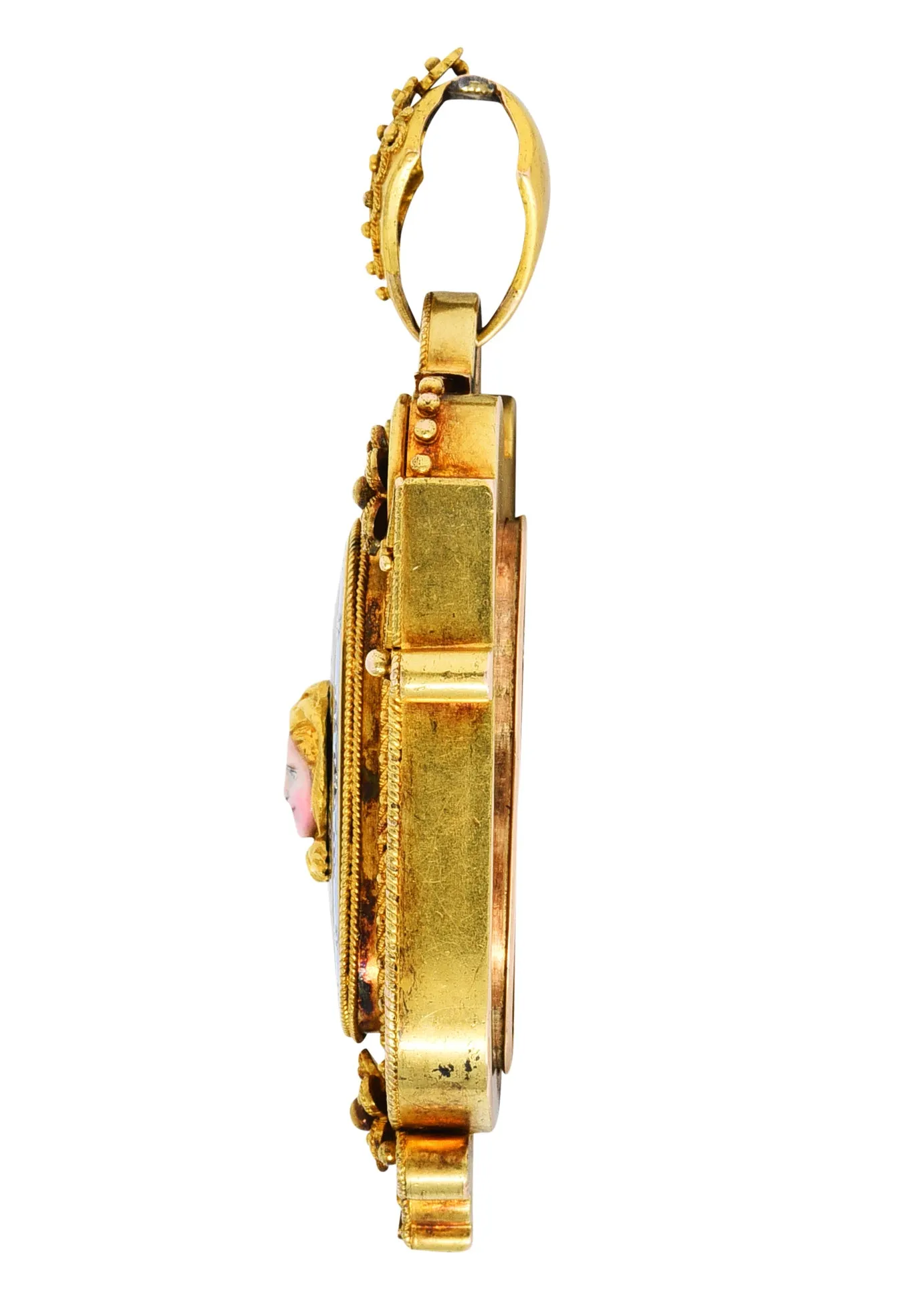 1870's Baroque Enamel Diamond 14 Karat Gold Mourning Locket Pendant