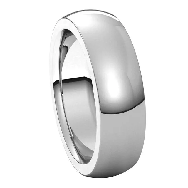 18K White Gold 6 mm Half Round Comfort Fit Heavy Wedding Band