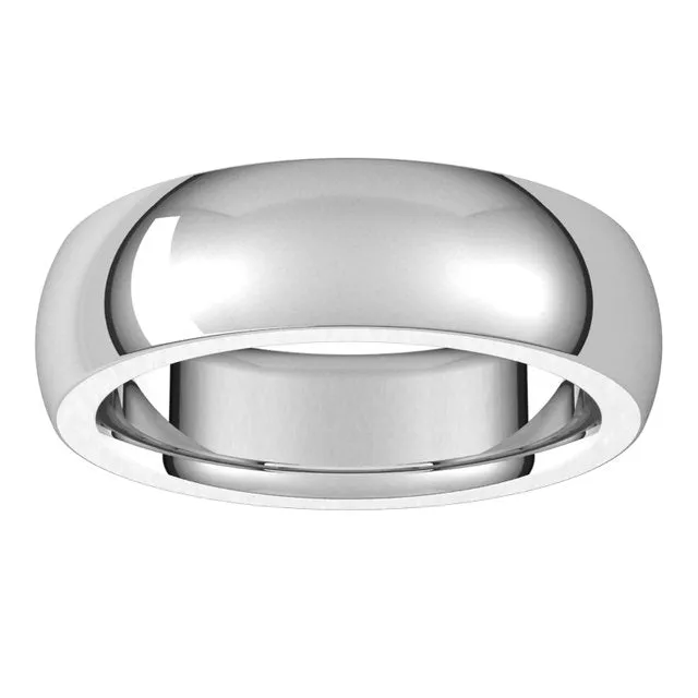 18K White Gold 6 mm Half Round Comfort Fit Heavy Wedding Band
