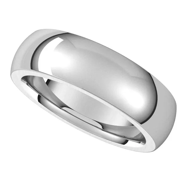 18K White Gold 6 mm Half Round Comfort Fit Heavy Wedding Band