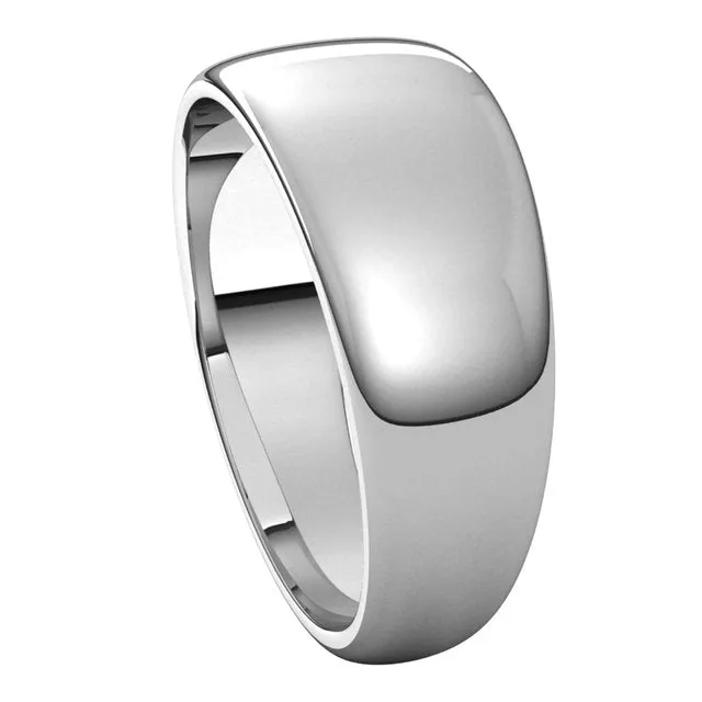 18K White Gold 8 mm Half Round Tapered Wedding Band