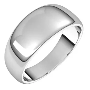 18K White Gold 8 mm Half Round Tapered Wedding Band