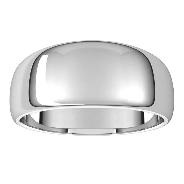 18K White Gold 8 mm Half Round Tapered Wedding Band