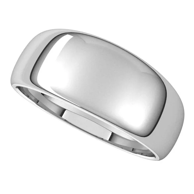18K White Gold 8 mm Half Round Tapered Wedding Band