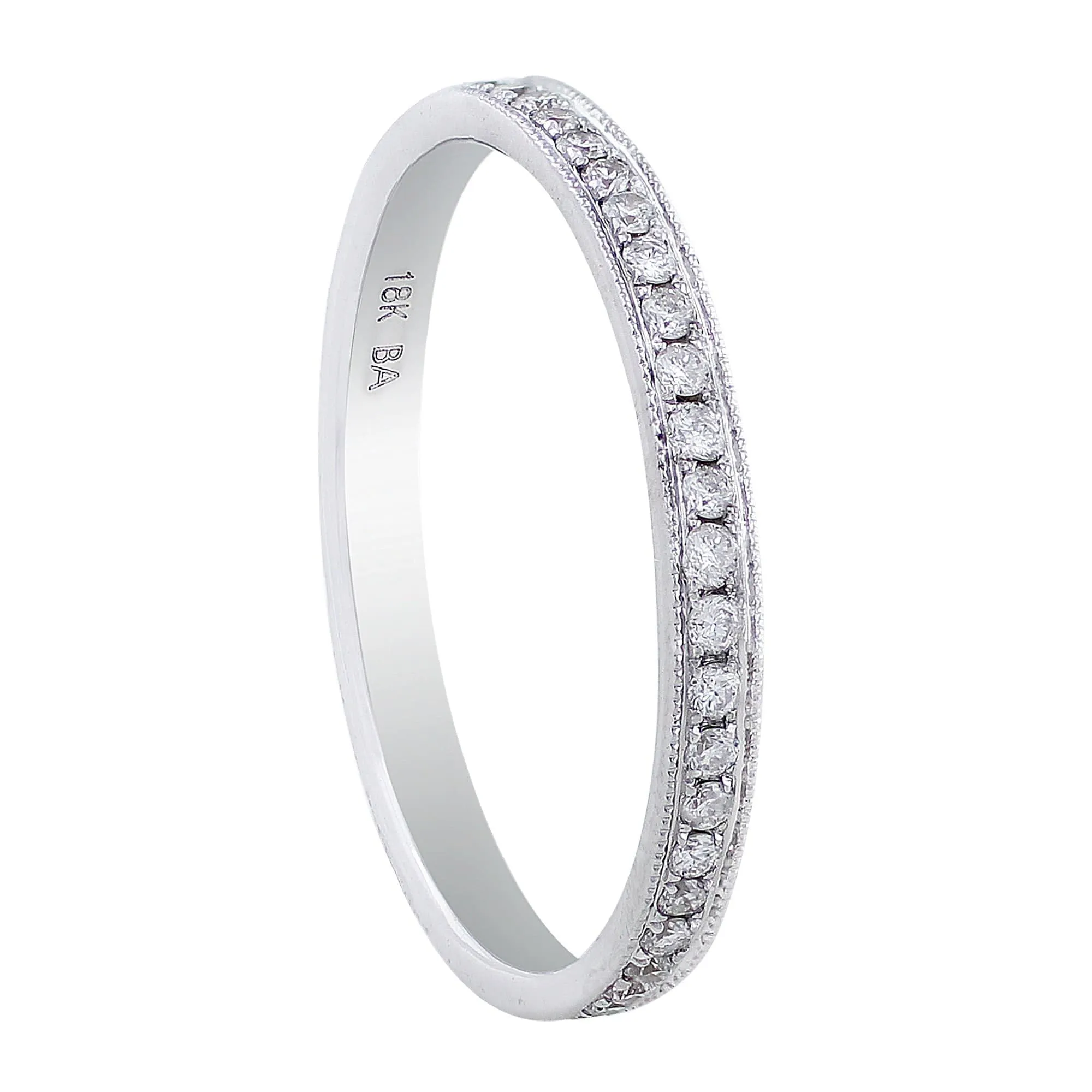 18k White Gold Single Row Diamond Wedding Band