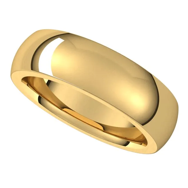 18K Yellow Gold 6 mm Half Round Comfort Fit Heavy Wedding Band