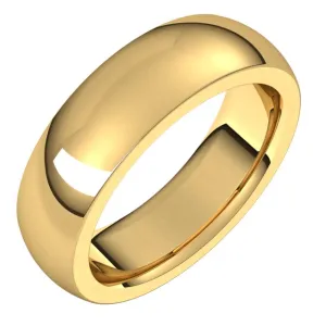 18K Yellow Gold 6 mm Half Round Comfort Fit Heavy Wedding Band