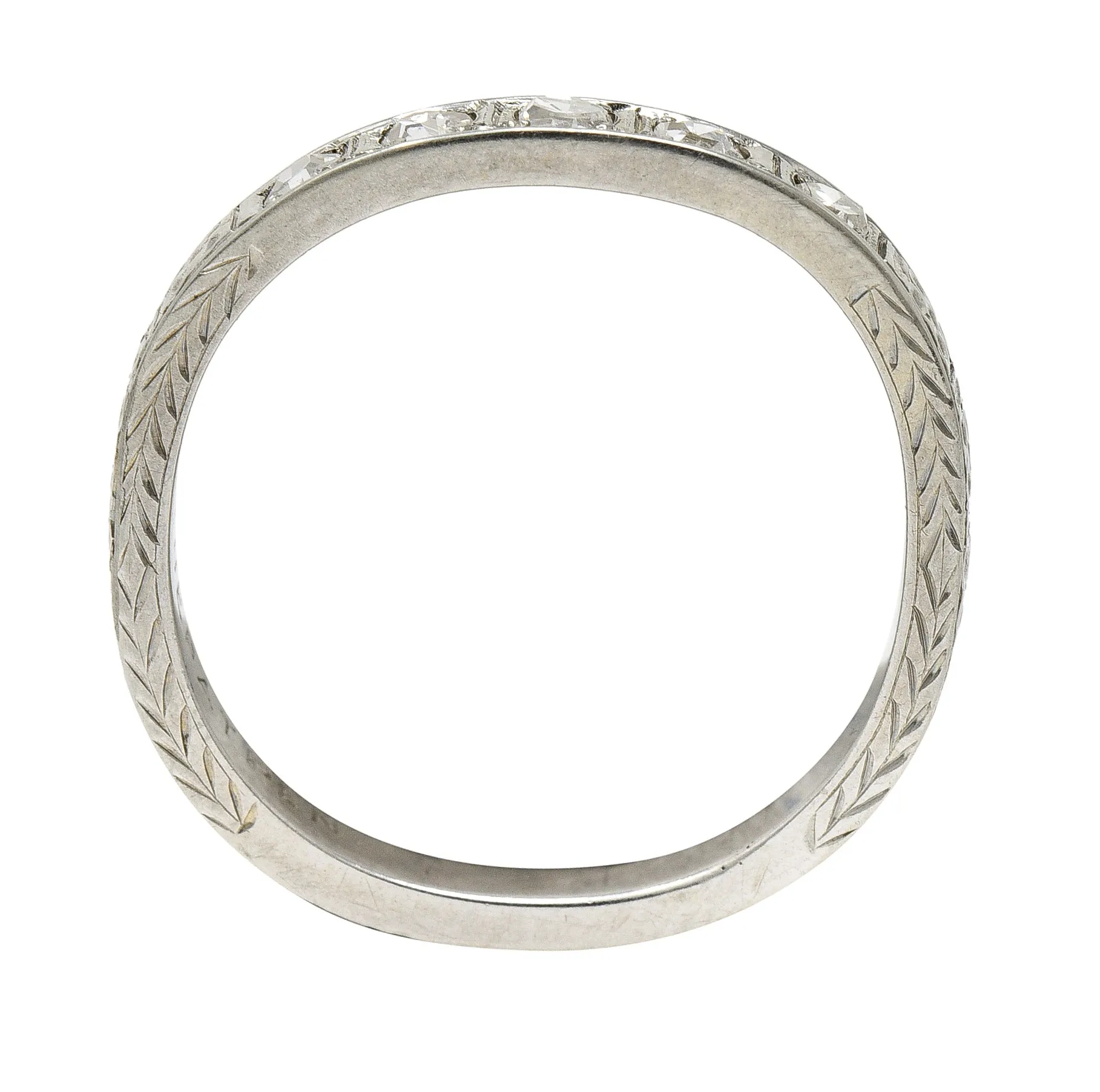 1930's Art Deco Diamond 18 Karat White Gold Wheat I Love You Vintage Band Ring