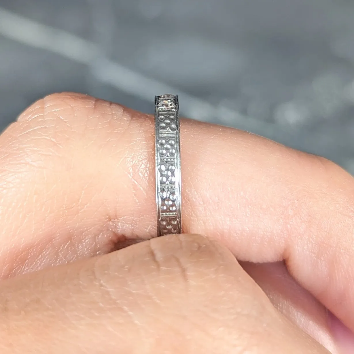 1930's Art Deco Diamond 18 Karat White Gold Wheat I Love You Vintage Band Ring
