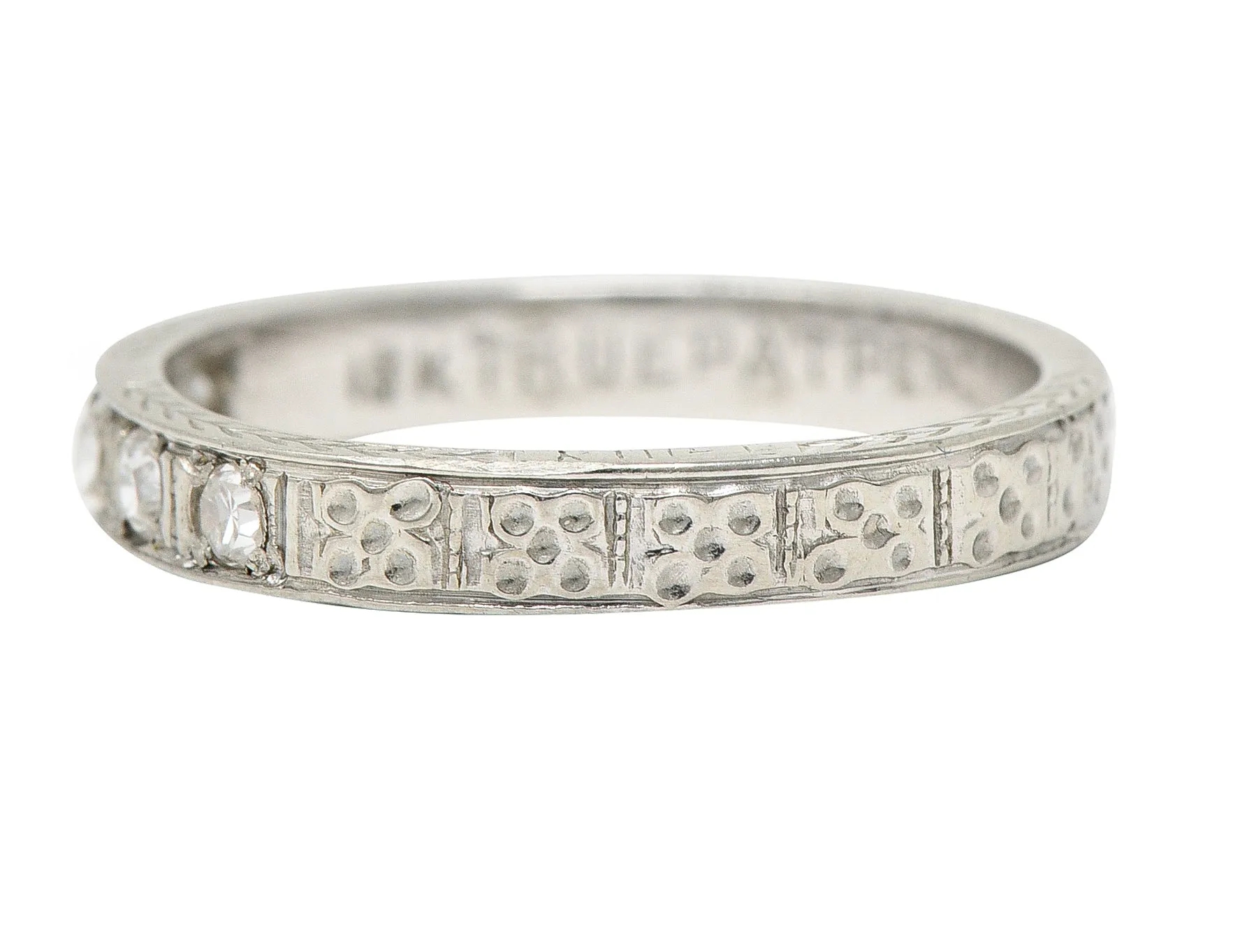 1930's Art Deco Diamond 18 Karat White Gold Wheat I Love You Vintage Band Ring