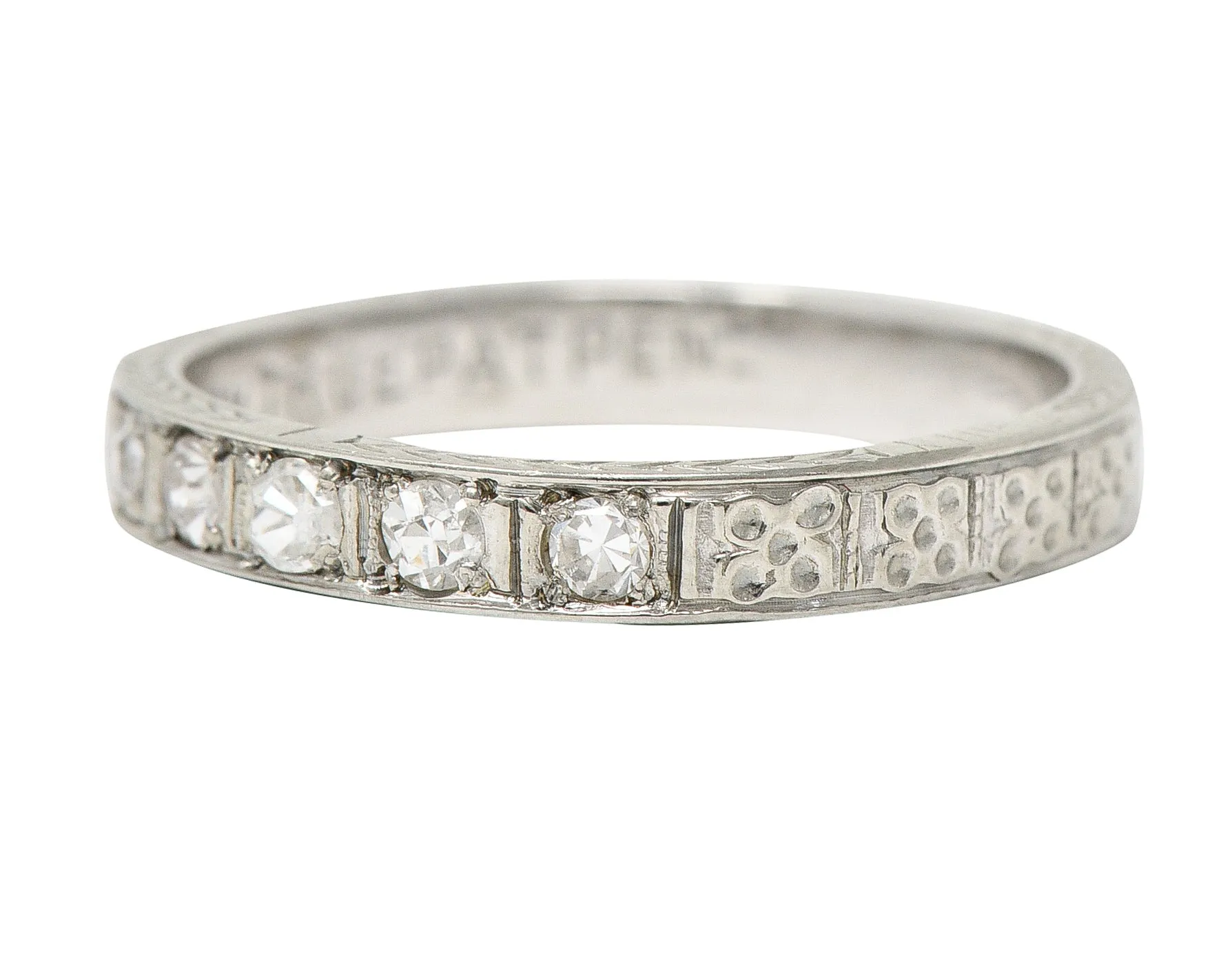 1930's Art Deco Diamond 18 Karat White Gold Wheat I Love You Vintage Band Ring