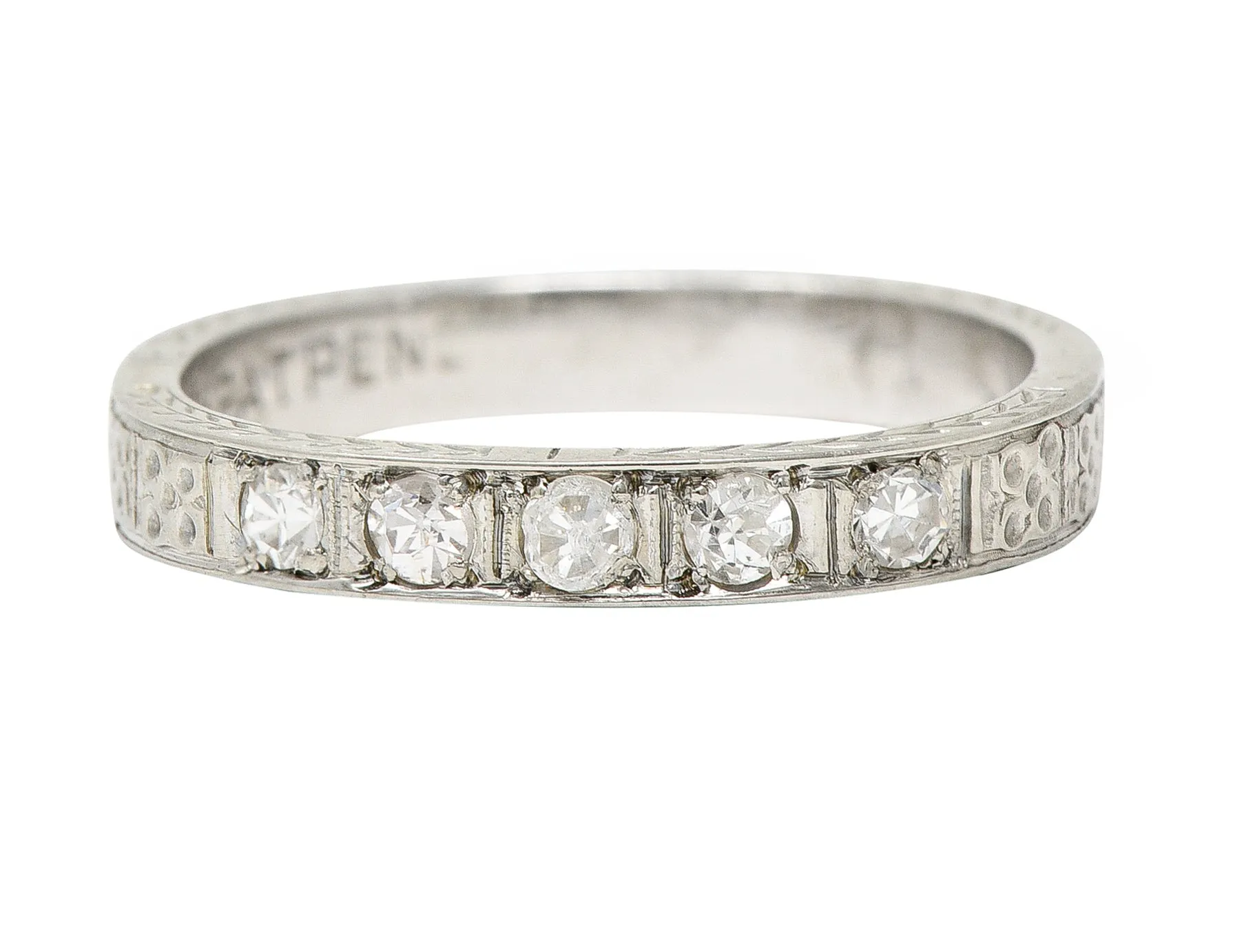 1930's Art Deco Diamond 18 Karat White Gold Wheat I Love You Vintage Band Ring