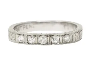 1930's Art Deco Diamond 18 Karat White Gold Wheat I Love You Vintage Band Ring