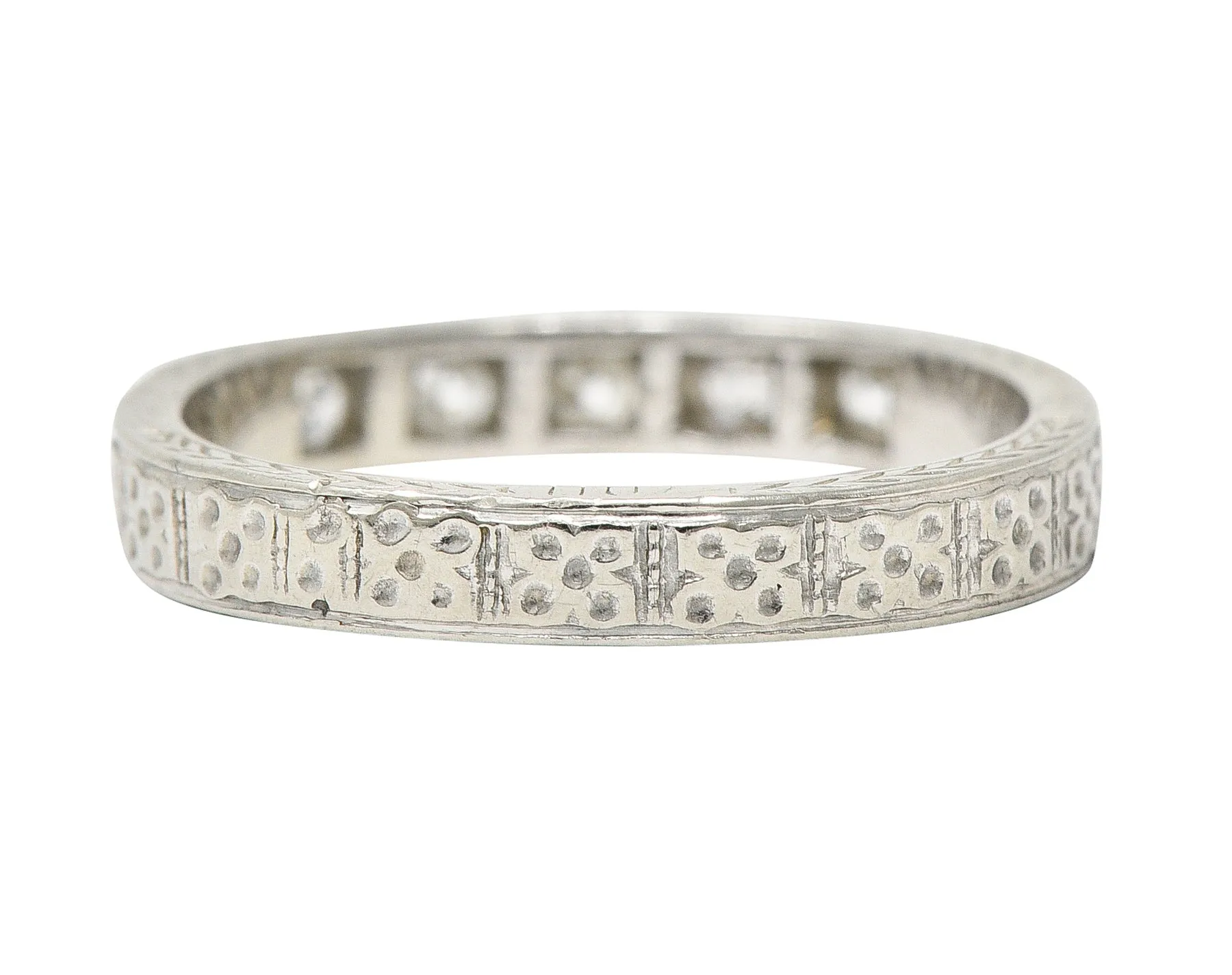 1930's Art Deco Diamond 18 Karat White Gold Wheat I Love You Vintage Band Ring