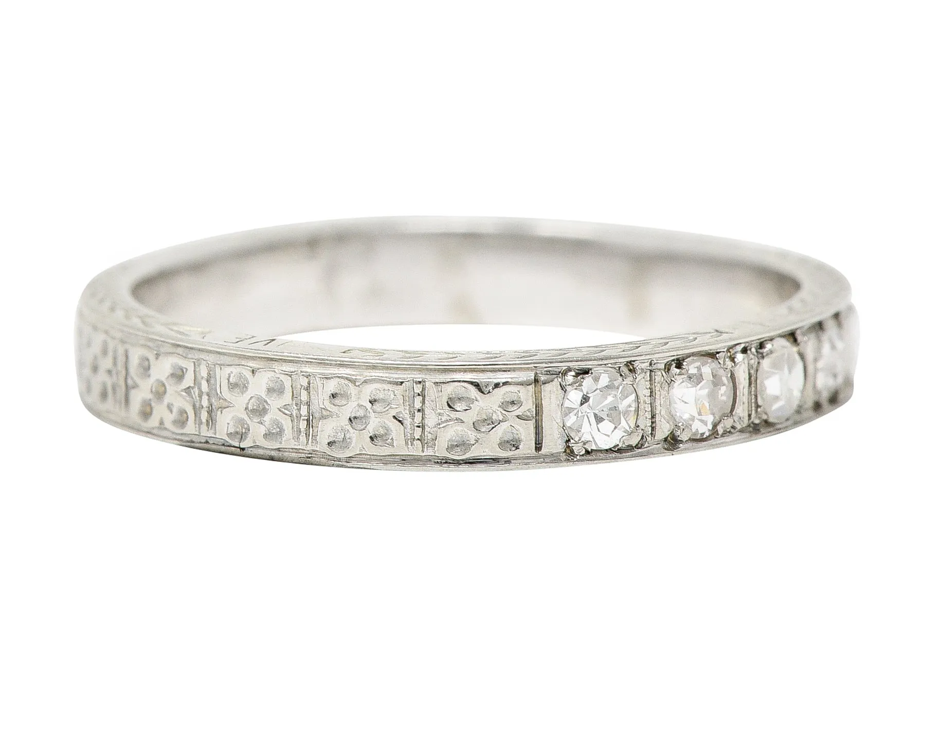1930's Art Deco Diamond 18 Karat White Gold Wheat I Love You Vintage Band Ring