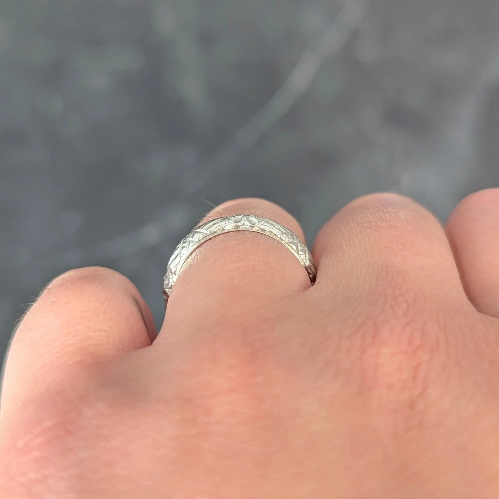 1949 Platinum Orange Blossom Floral Vintage Wedding Band Ring