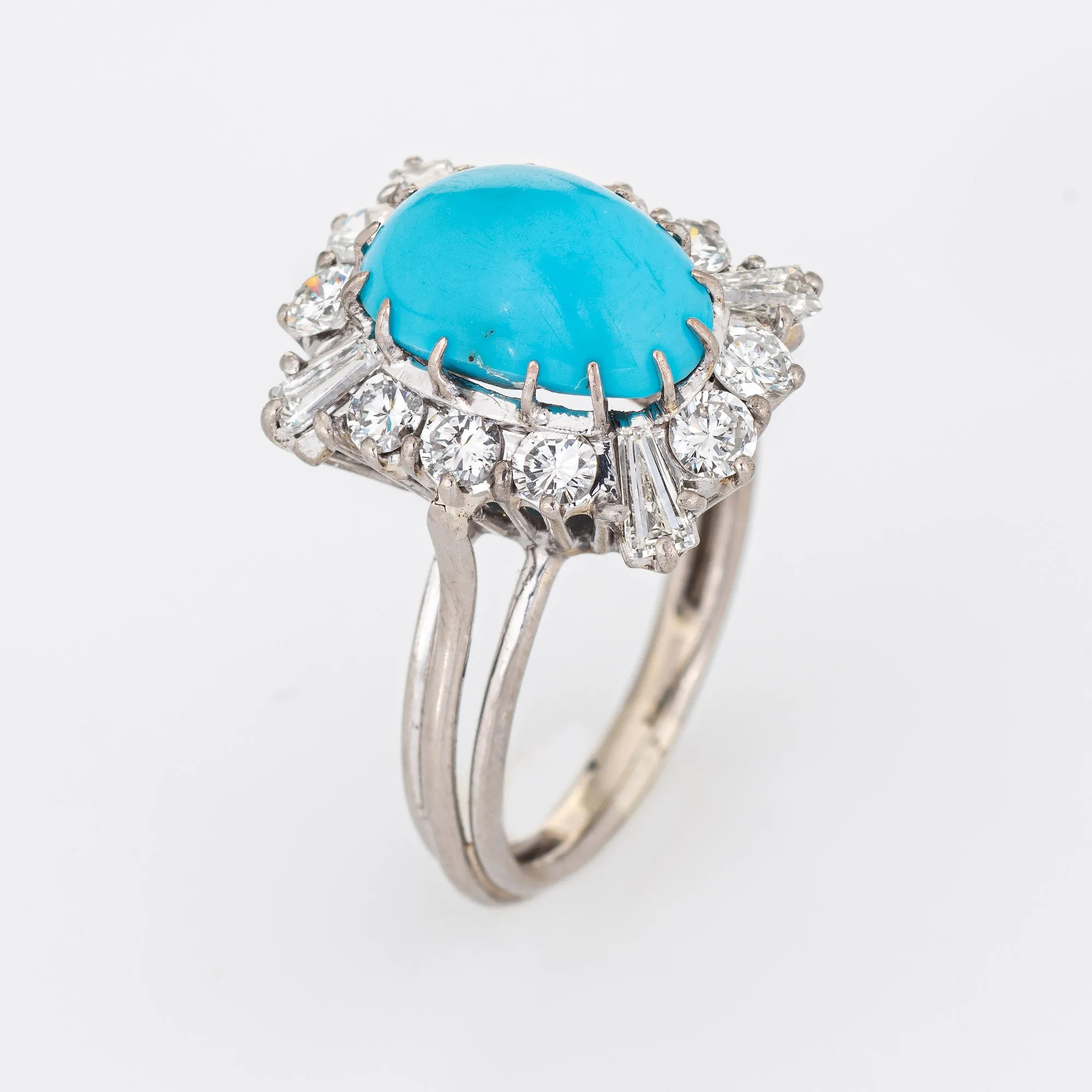 1ct Diamond Turquoise Square Ring Vintage 18k White Gold Cocktail Jewelry Sz 7.5