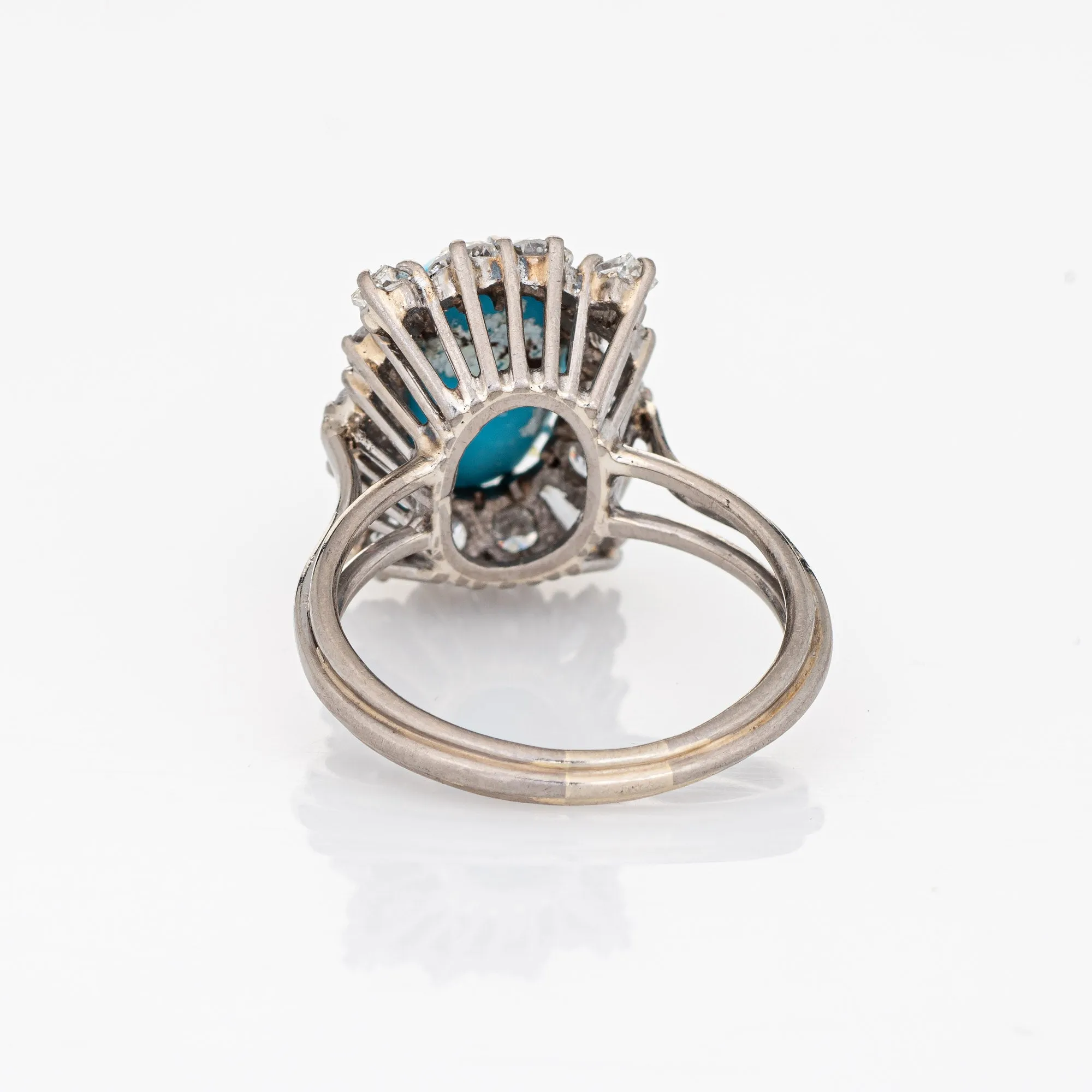 1ct Diamond Turquoise Square Ring Vintage 18k White Gold Cocktail Jewelry Sz 7.5