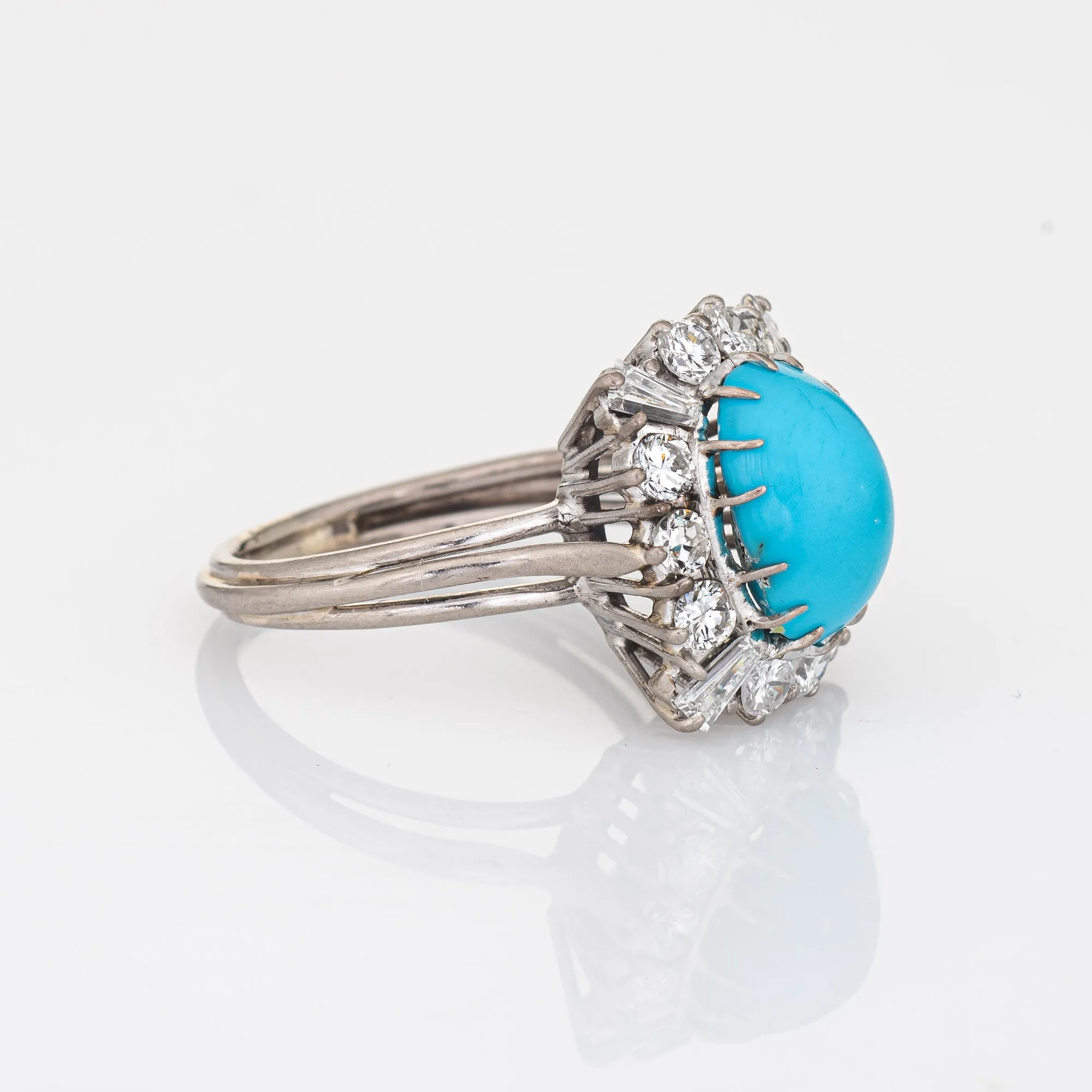 1ct Diamond Turquoise Square Ring Vintage 18k White Gold Cocktail Jewelry Sz 7.5