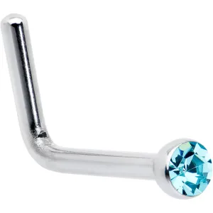 20 Gauge Stainless Steel Aqua Gem Micro Nose Ring L-Shaped