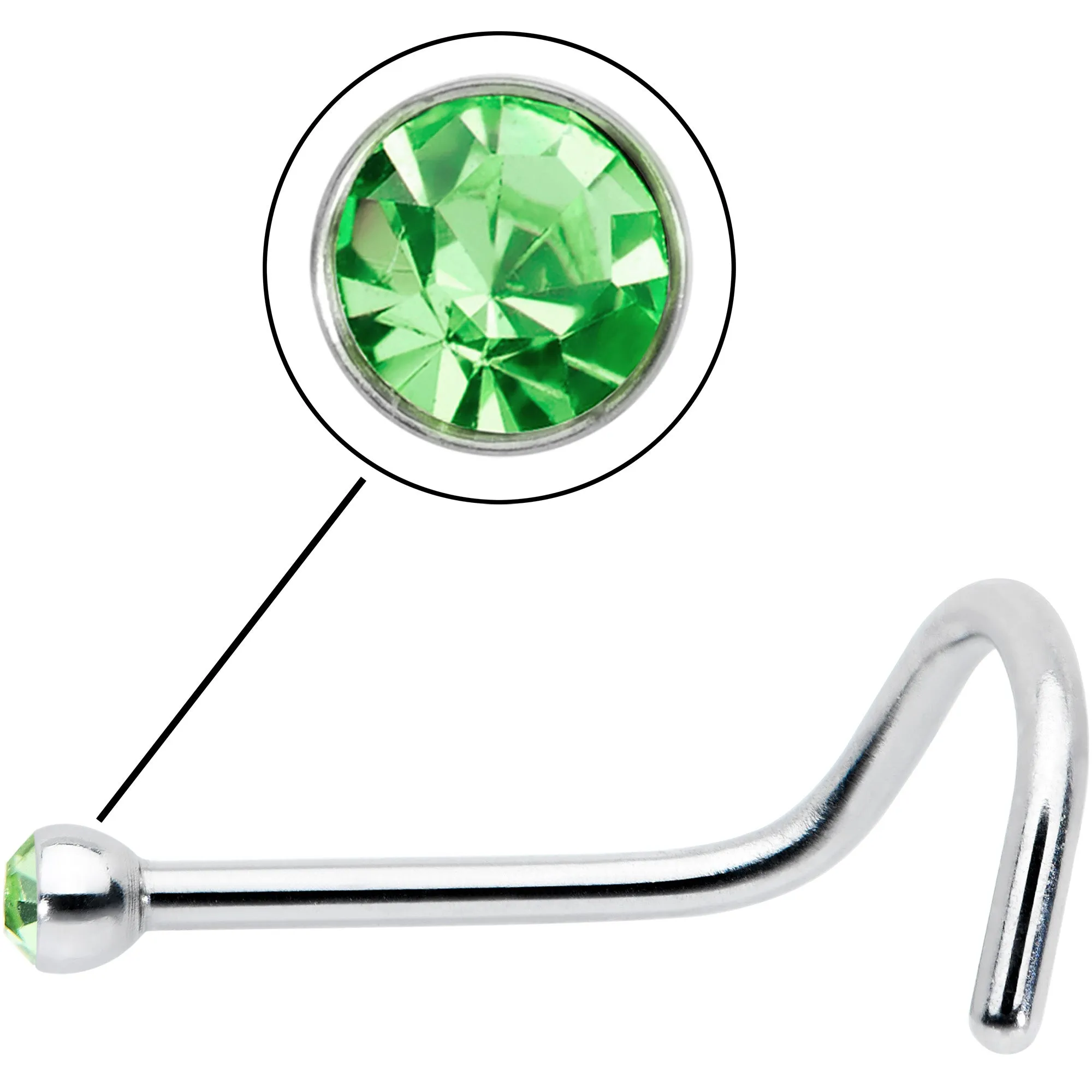 20 Gauge Stainless Steel Green Gem Micro Nose Ring Twister