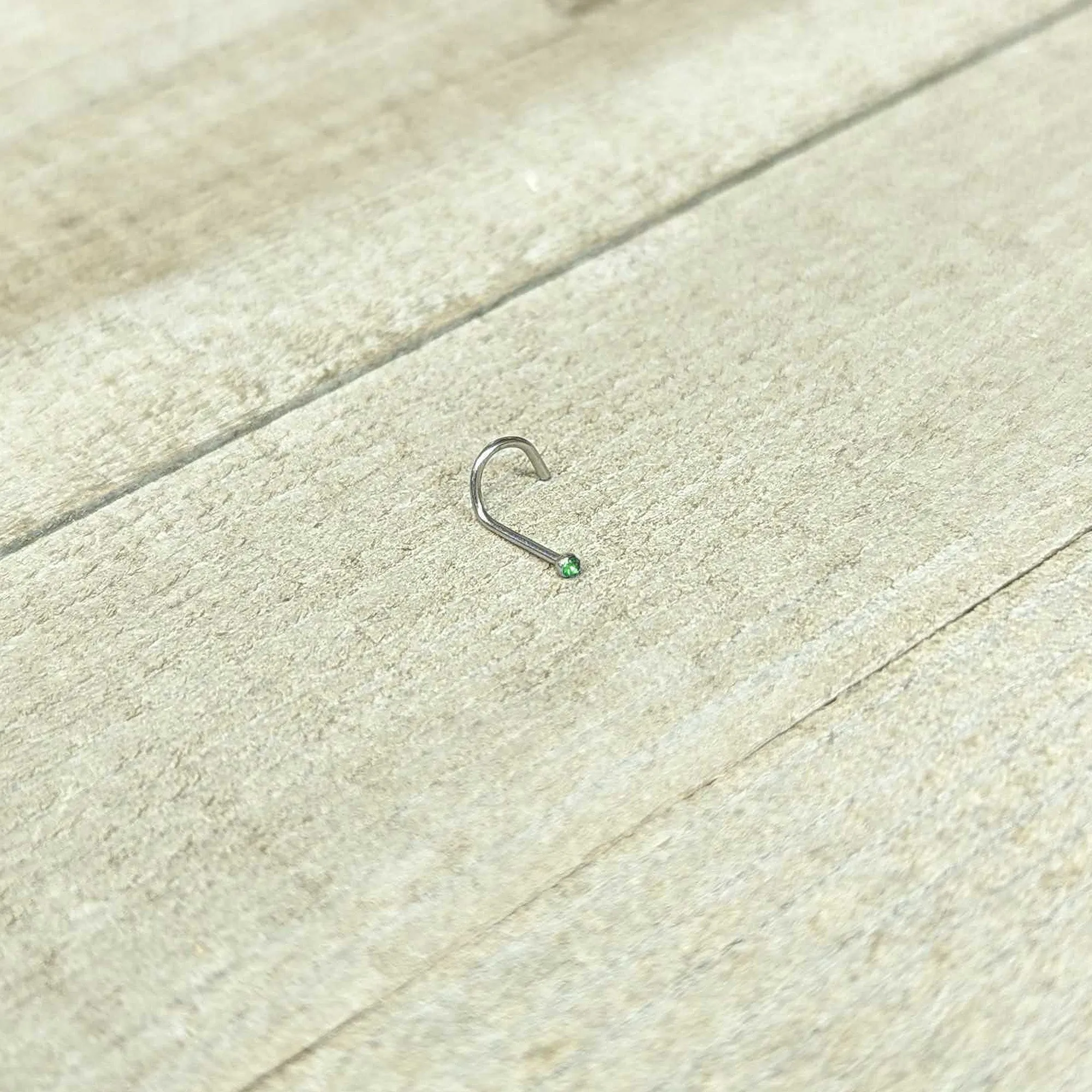 20 Gauge Stainless Steel Green Gem Micro Nose Ring Twister
