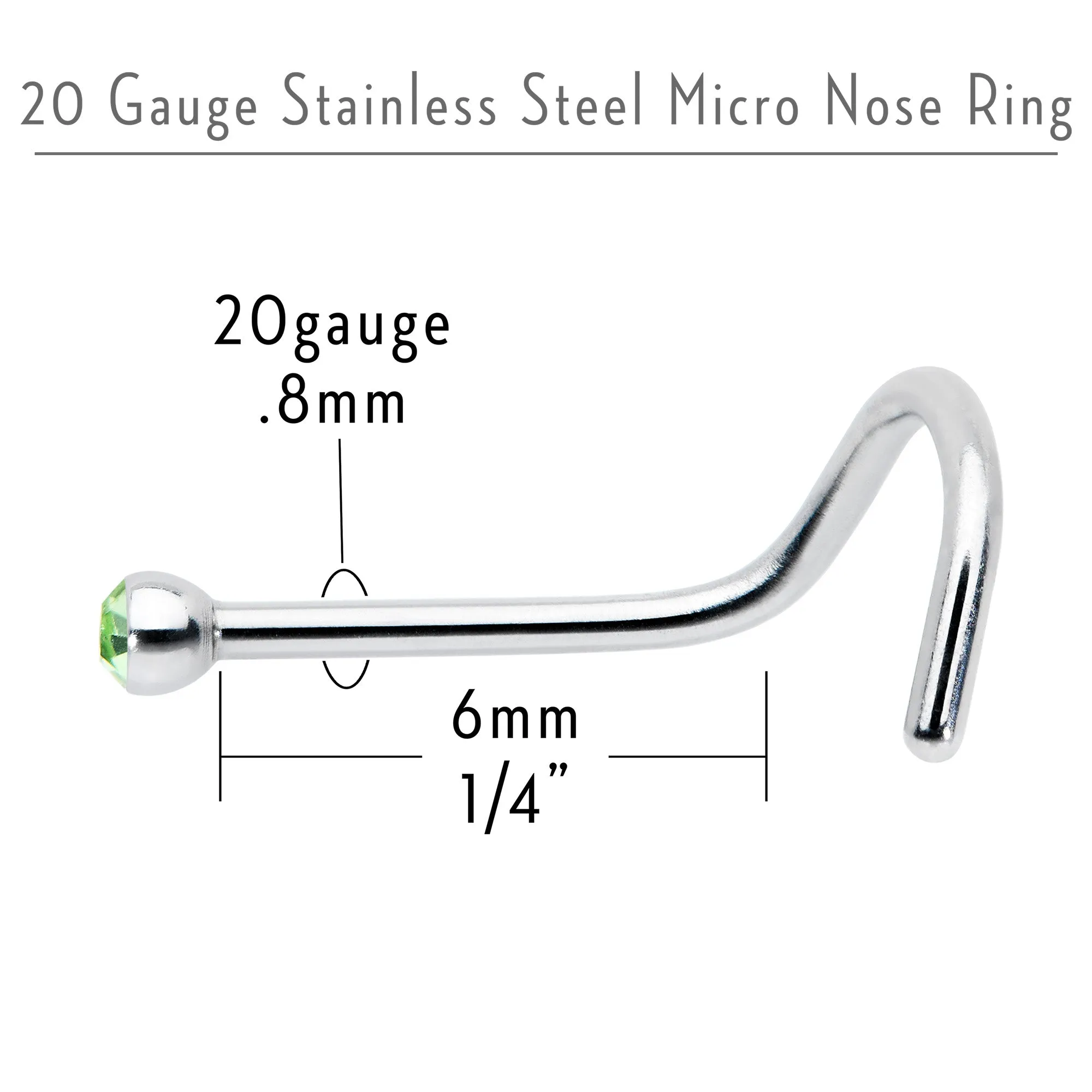 20 Gauge Stainless Steel Green Gem Micro Nose Ring Twister