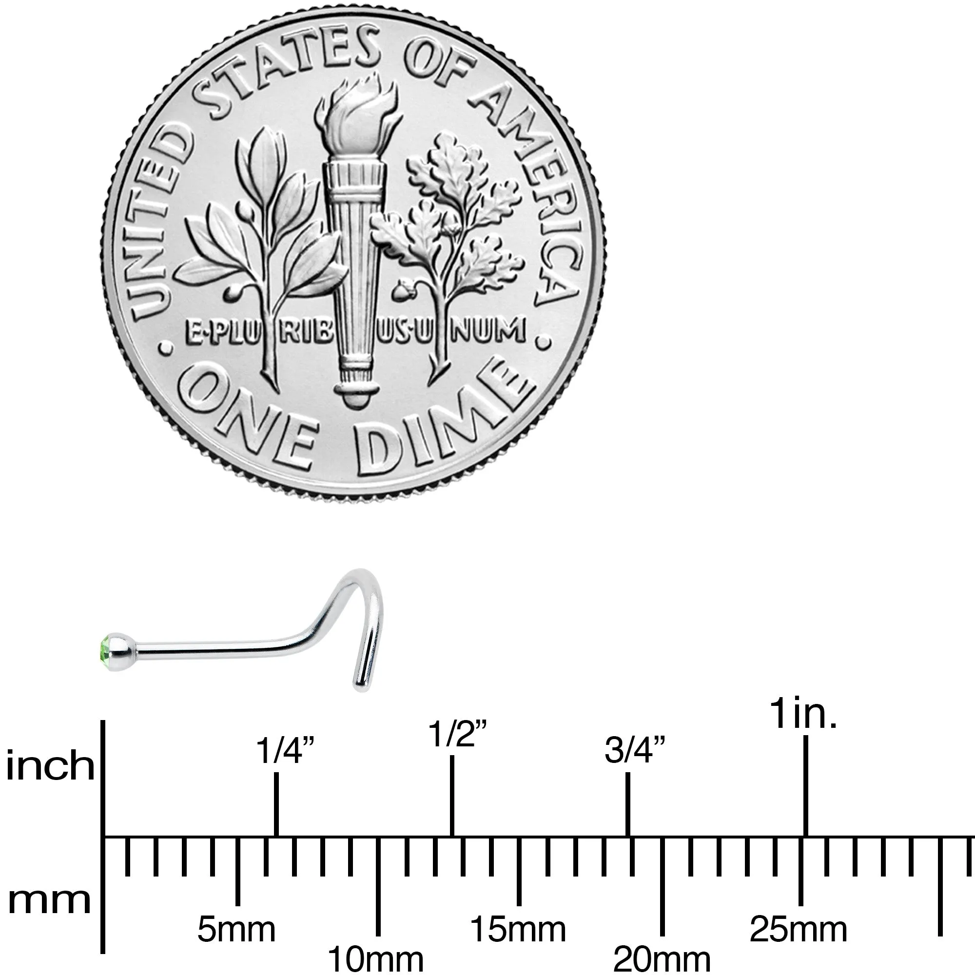 20 Gauge Stainless Steel Green Gem Micro Nose Ring Twister