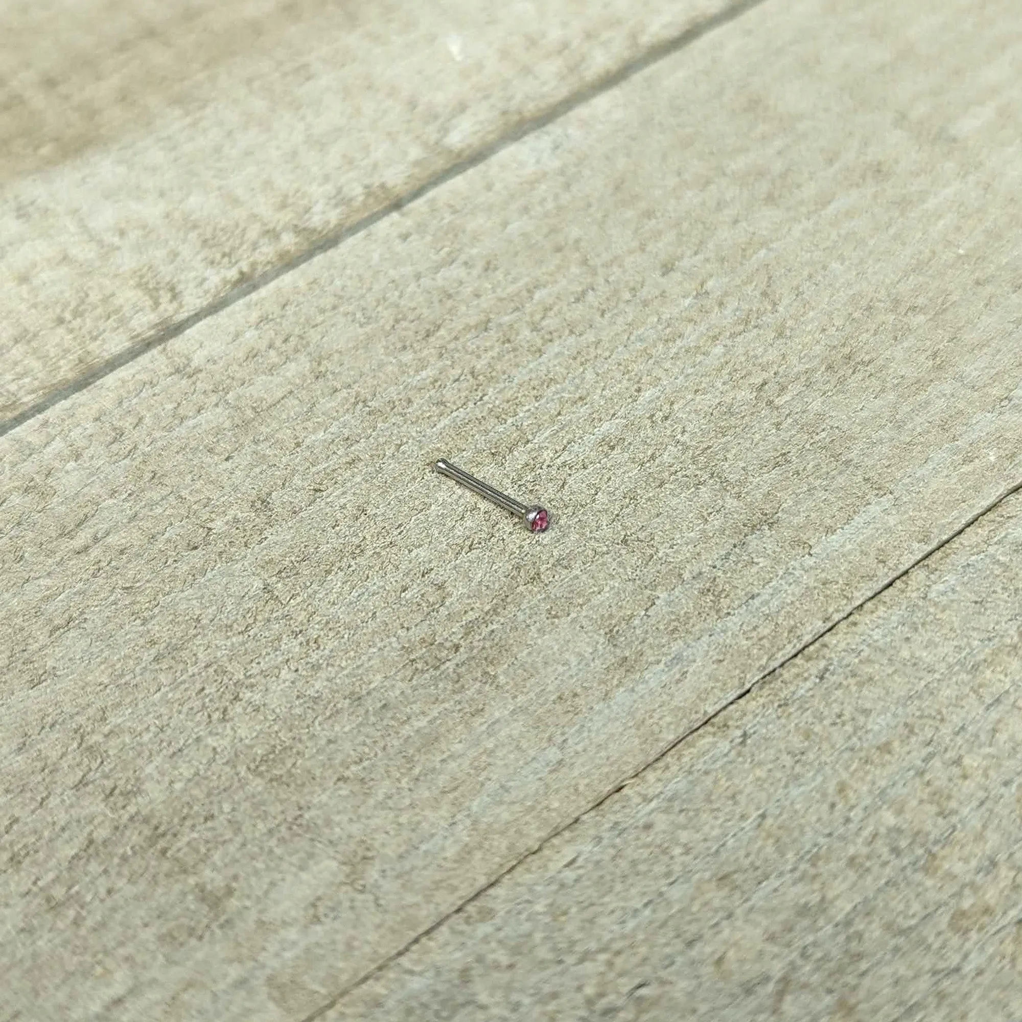 20 Gauge Stainless Steel Pink Gem Micro Nose Bone