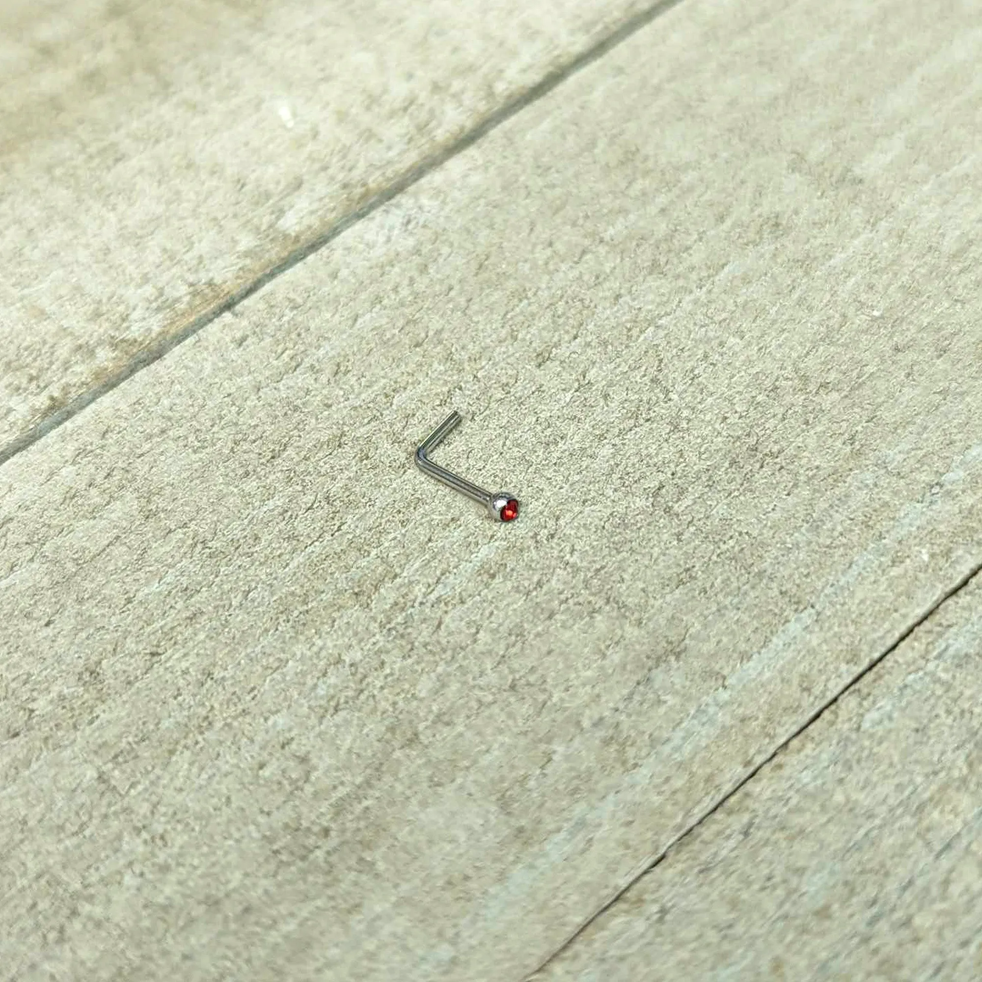 20 Gauge Stainless Steel Ruby Red Gem Micro Nose Ring L-Shaped