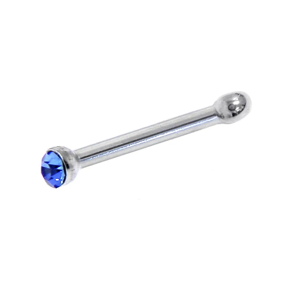 20 Gauge Stainless Steel Sapphire Blue Gem Micro Nose Bone