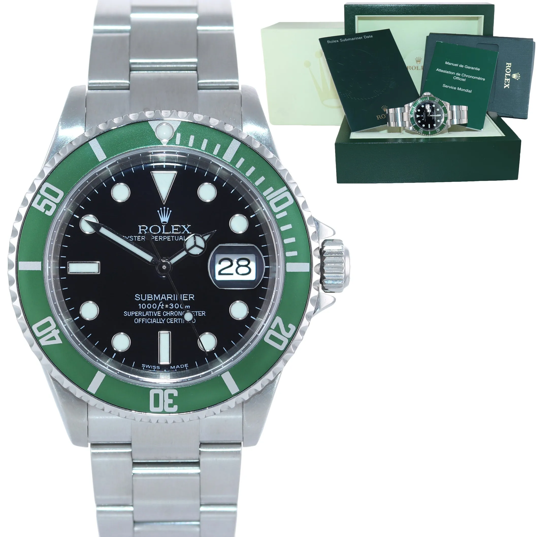 2003 FLAT 4 ERA Rolex Submariner F Serial Kermit Green Submariner 16610LV Watch