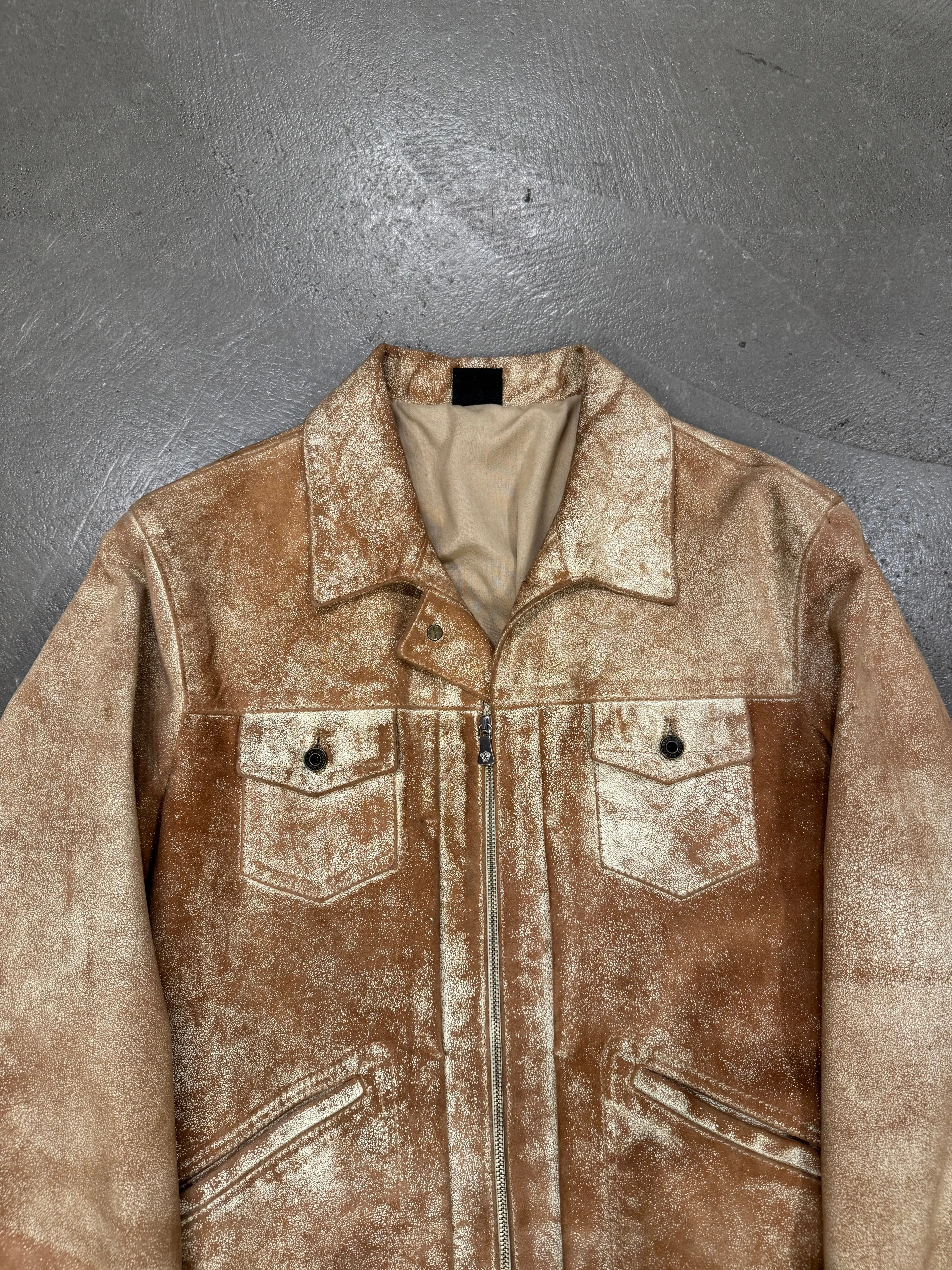 2004 Versace distressed rust cracked leather jacket