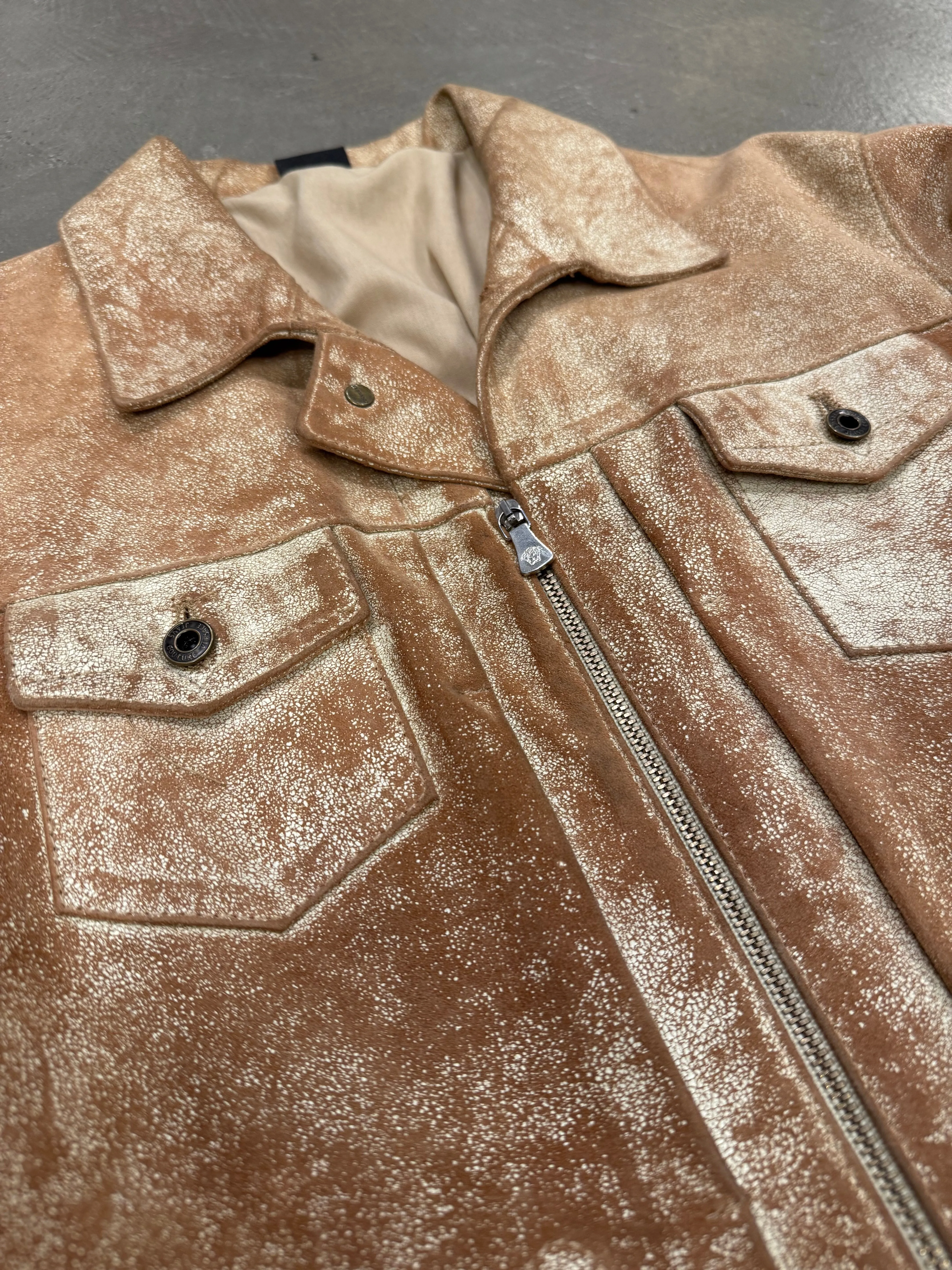 2004 Versace distressed rust cracked leather jacket