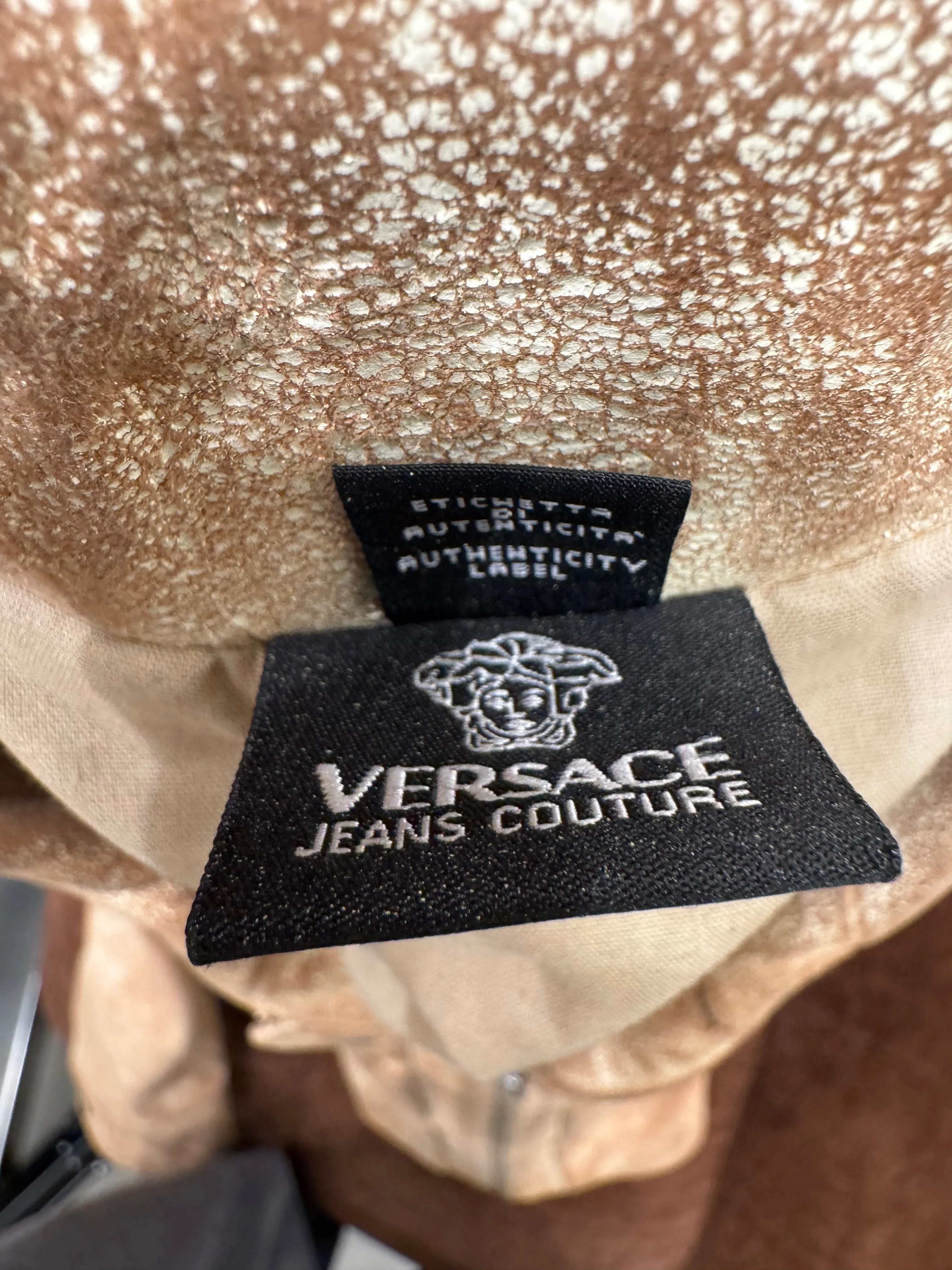 2004 Versace distressed rust cracked leather jacket